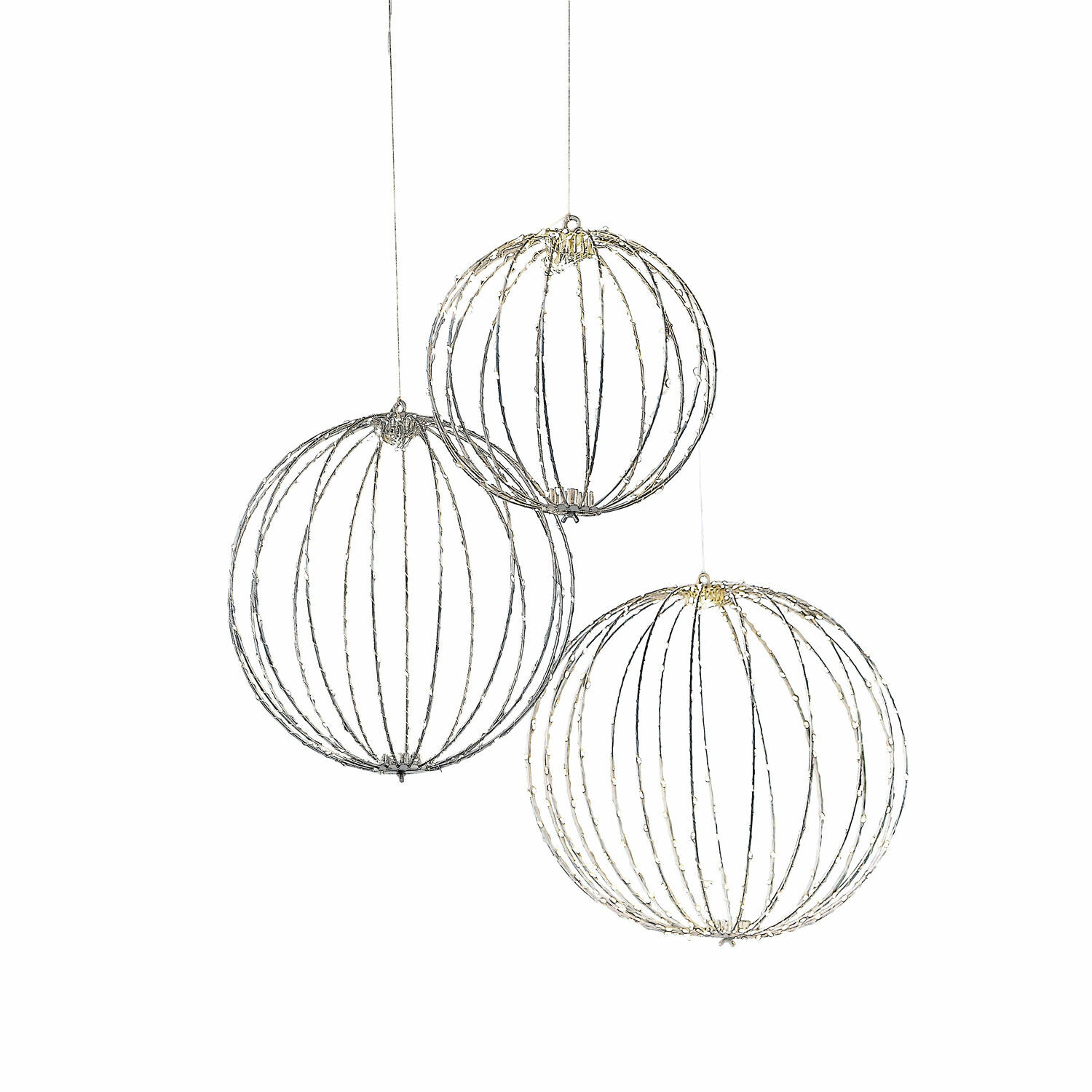 plata Conjunto de 3 bolas LED plateadas con estructura metálica, decoración luminosa para interiores y exteriores