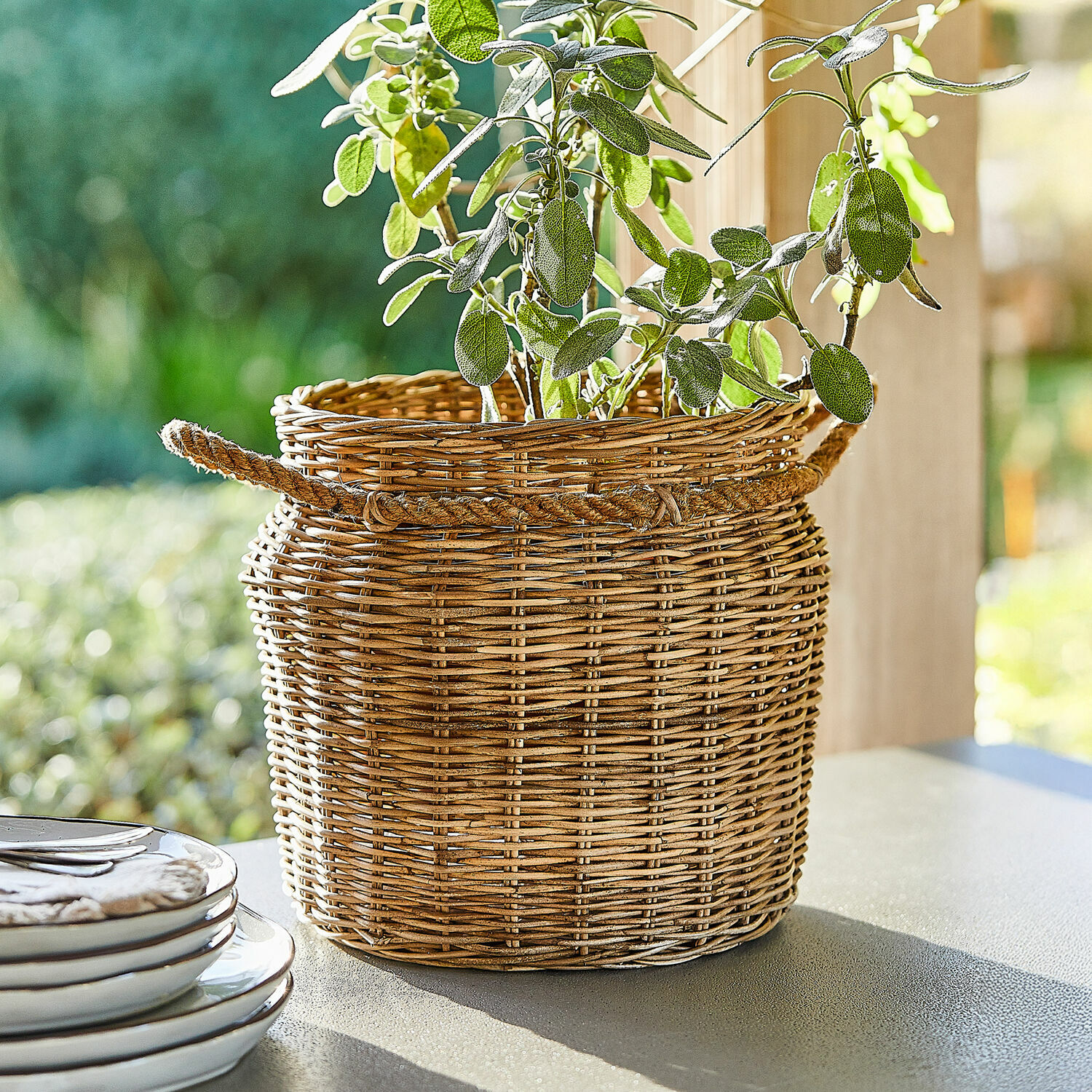 Cesta Doriven Cesta redonda de ratán natural con asas de cuerda, decoración y almacenamiento versátil