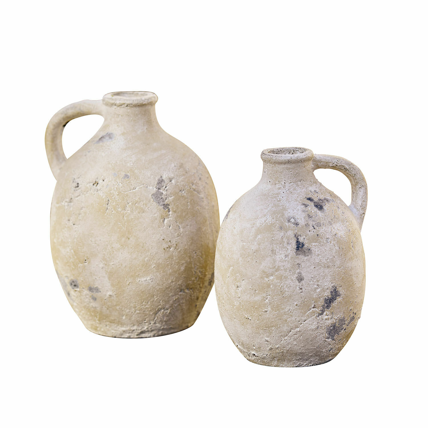 Set de 2 jarrones Yvorne Dos jarras de cerámica beige con asa de estilo rústico para decoración interior