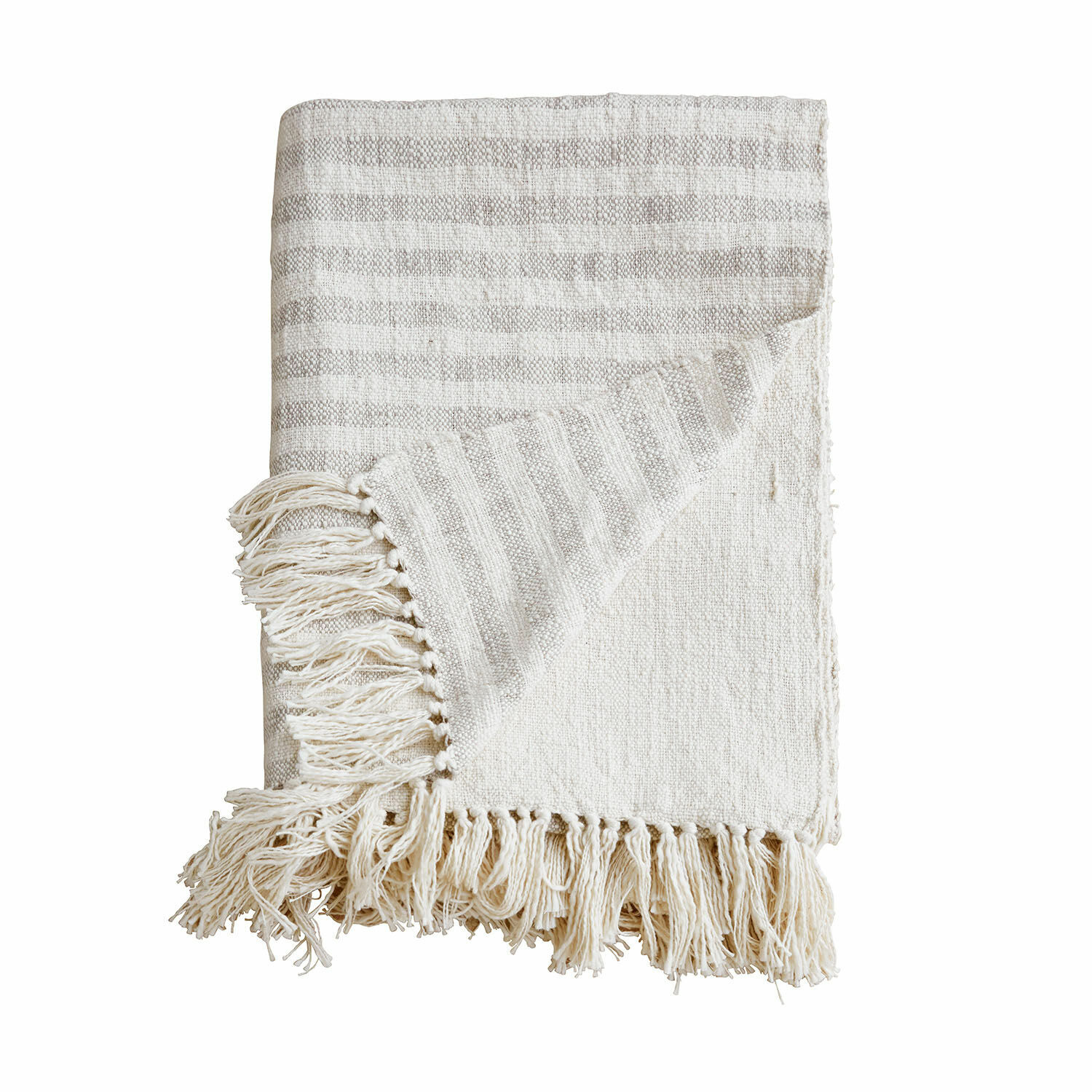 Plaid Marpent Manta de algodón natural color crema con flecos, suave y decorativa para sala