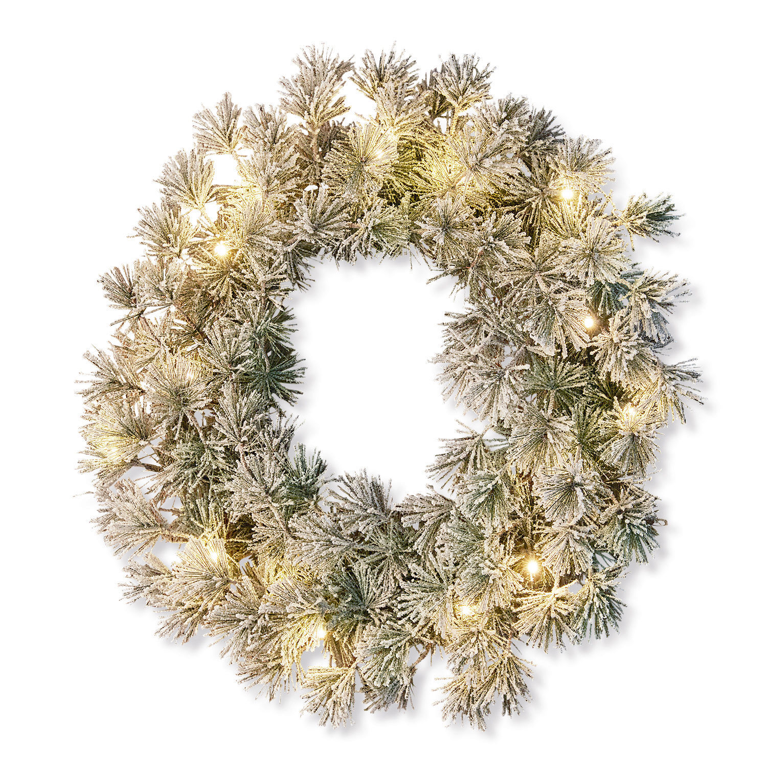 Guirnalda LED Vire Corona navideña nevada con agujas verdes y luces LED cálidas para decoración del hogar