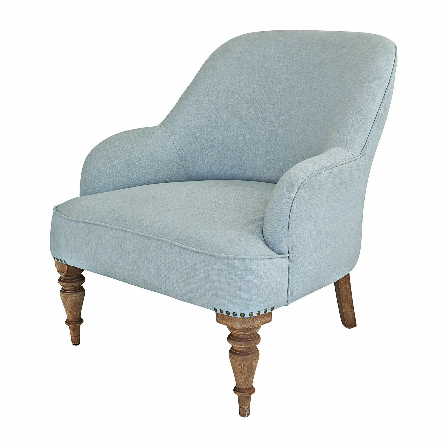Sillón Ainsley Sillón azul tapizado con patas de madera, asiento cómodo para sala de estar