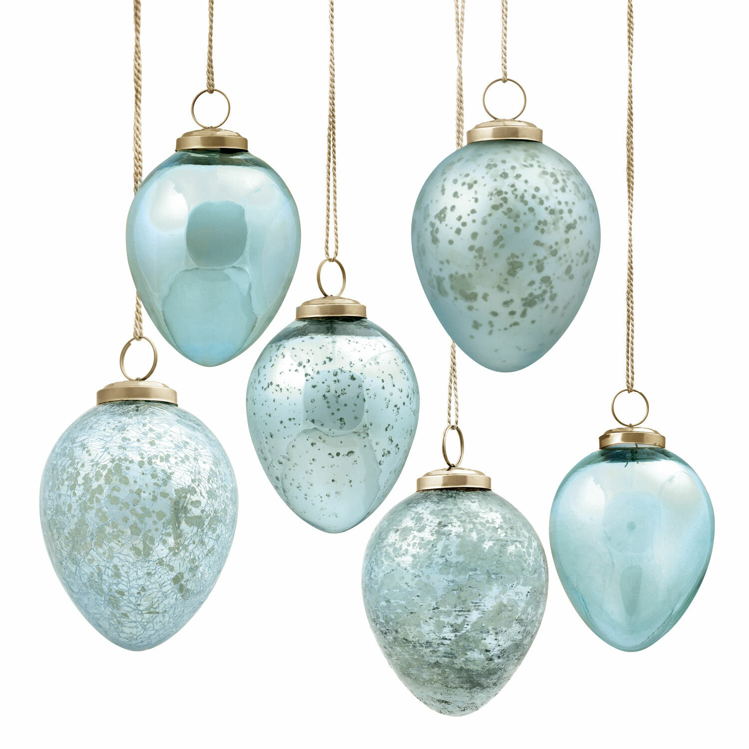 azul Set de 6 huevos de Pascua de vidrio azul con colgantes metálicos para decoración