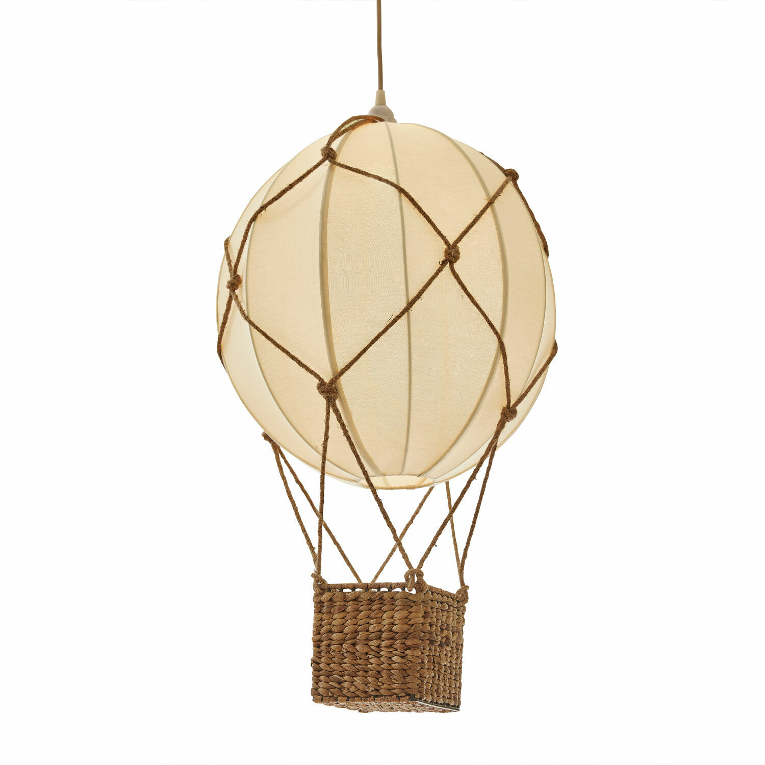 Lámpara colgante Plumillon Lámpara colgante con forma de globo aerostático en tela beige y cuerda natural para decoración