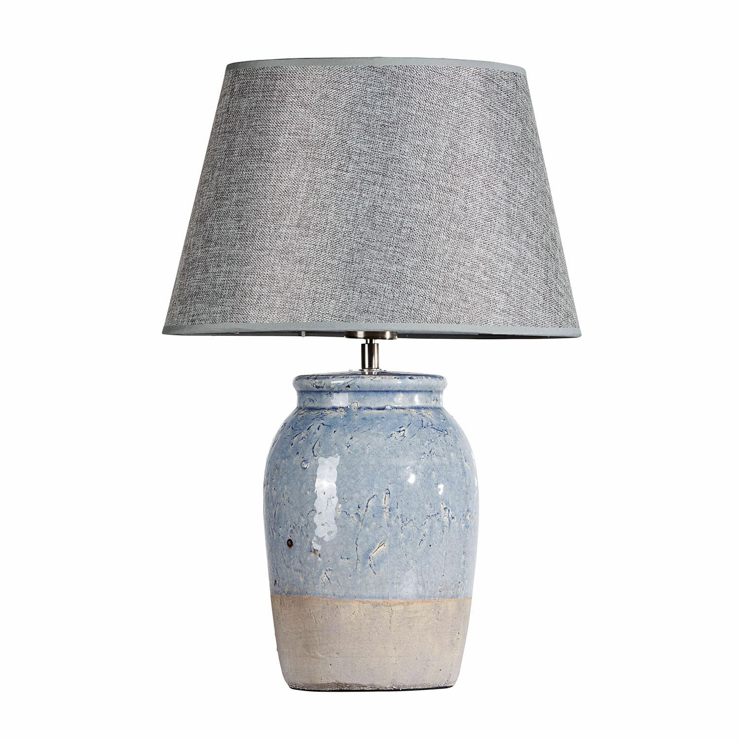 Lámpara de mesa Manly Lámpara de mesa con base de cerámica azul y pantalla gris de tela para sala de estar