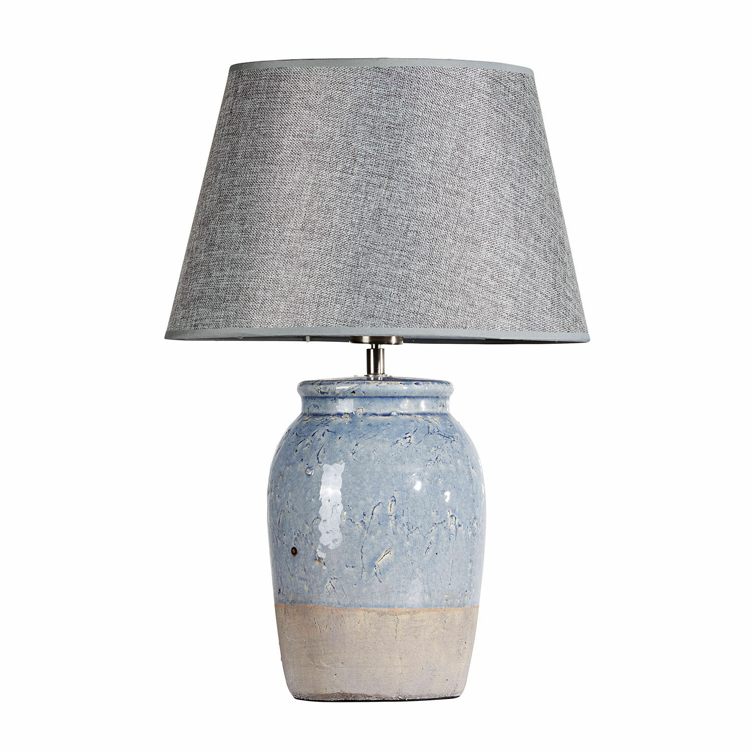 Lámpara de mesa Manly Lámpara de mesa con base de cerámica azul y pantalla gris de tela para sala de estar