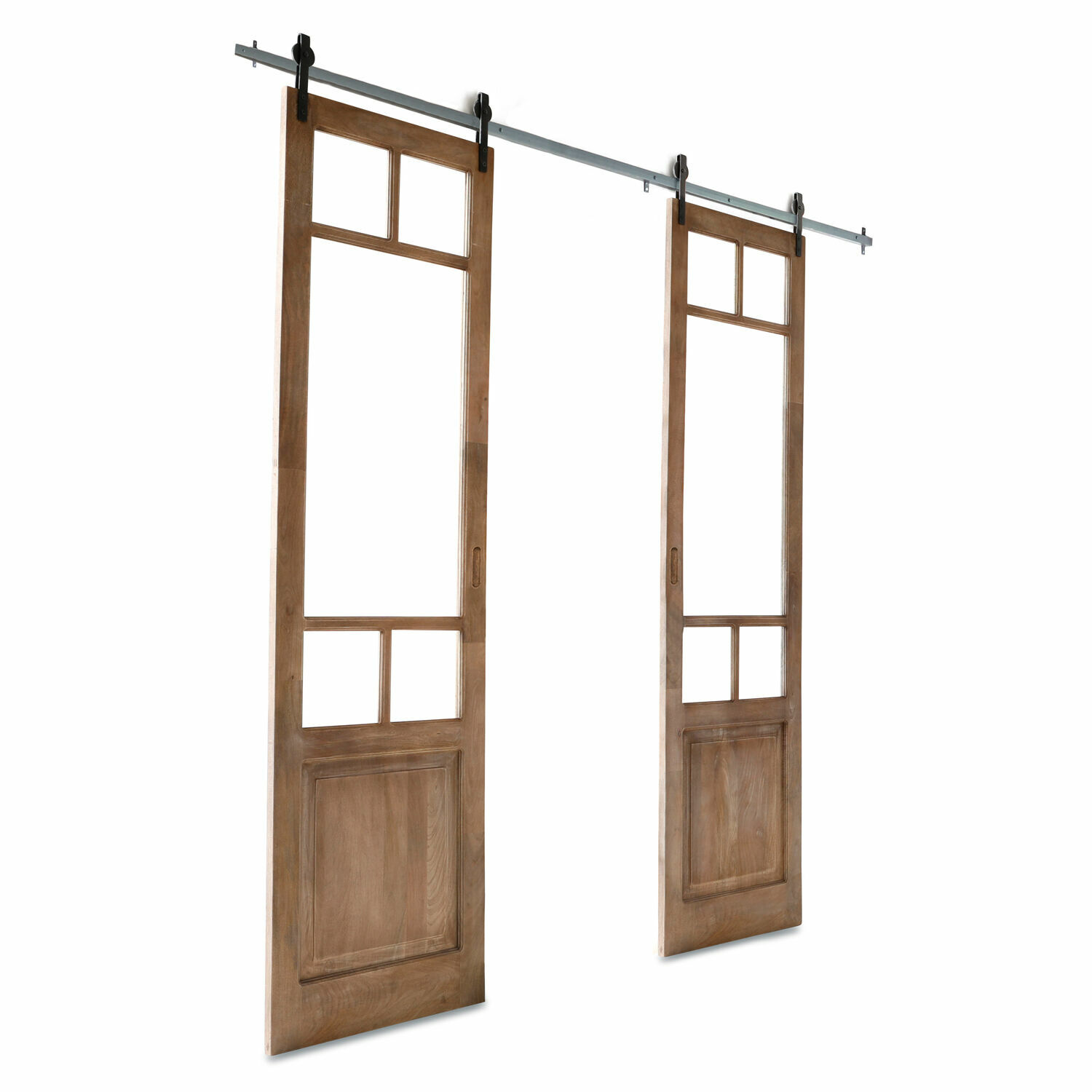 Doble puerta corredera Bradas Puertas correderas de madera clara con riel metálico, estilo rústico para interiores