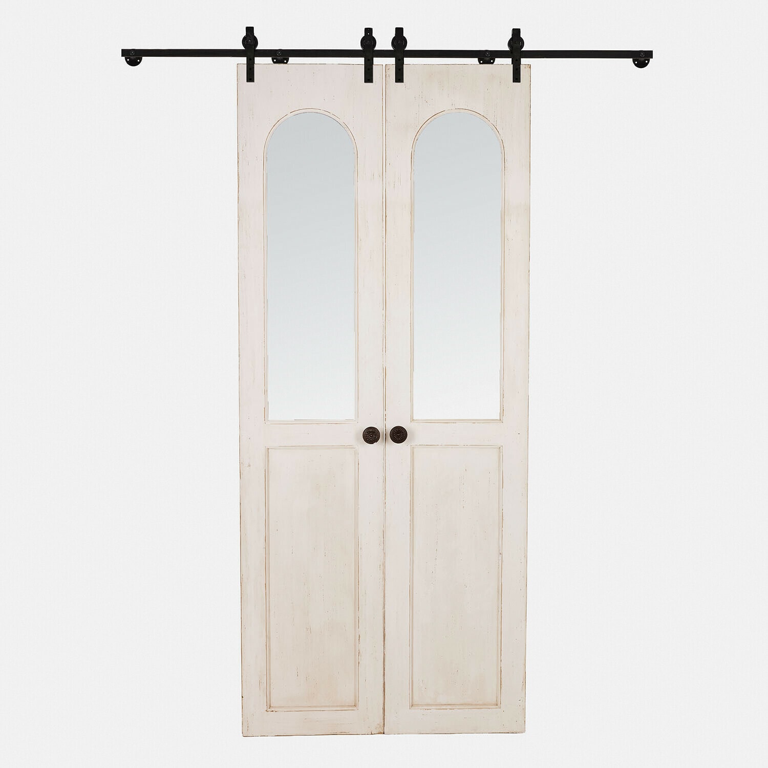 Puerta corredera doble Eiraveth Puerta corredera doble blanca con espejo y sistema metálico para interiores modernos