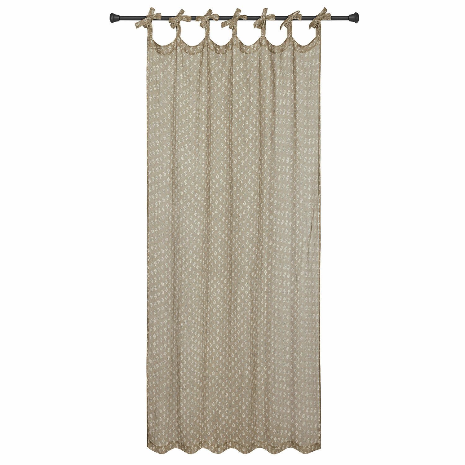 Cortina Xantelle Cortina beige de algodón con delicado patrón blanco y lazos para colgar fácilmente