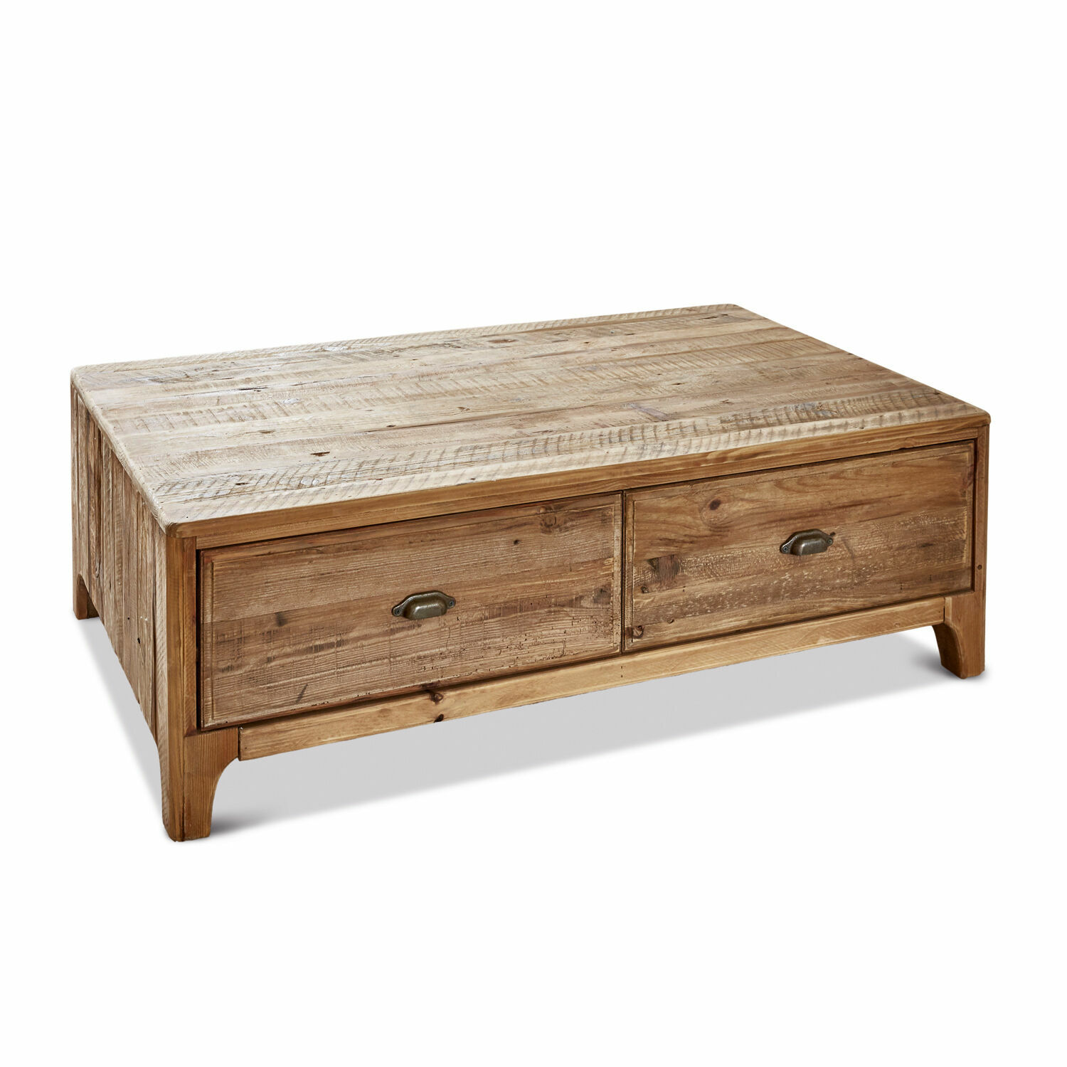 Mesa de centro Wittfield Mesa de centro rústica de madera natural con dos cajones, mueble práctico para salón