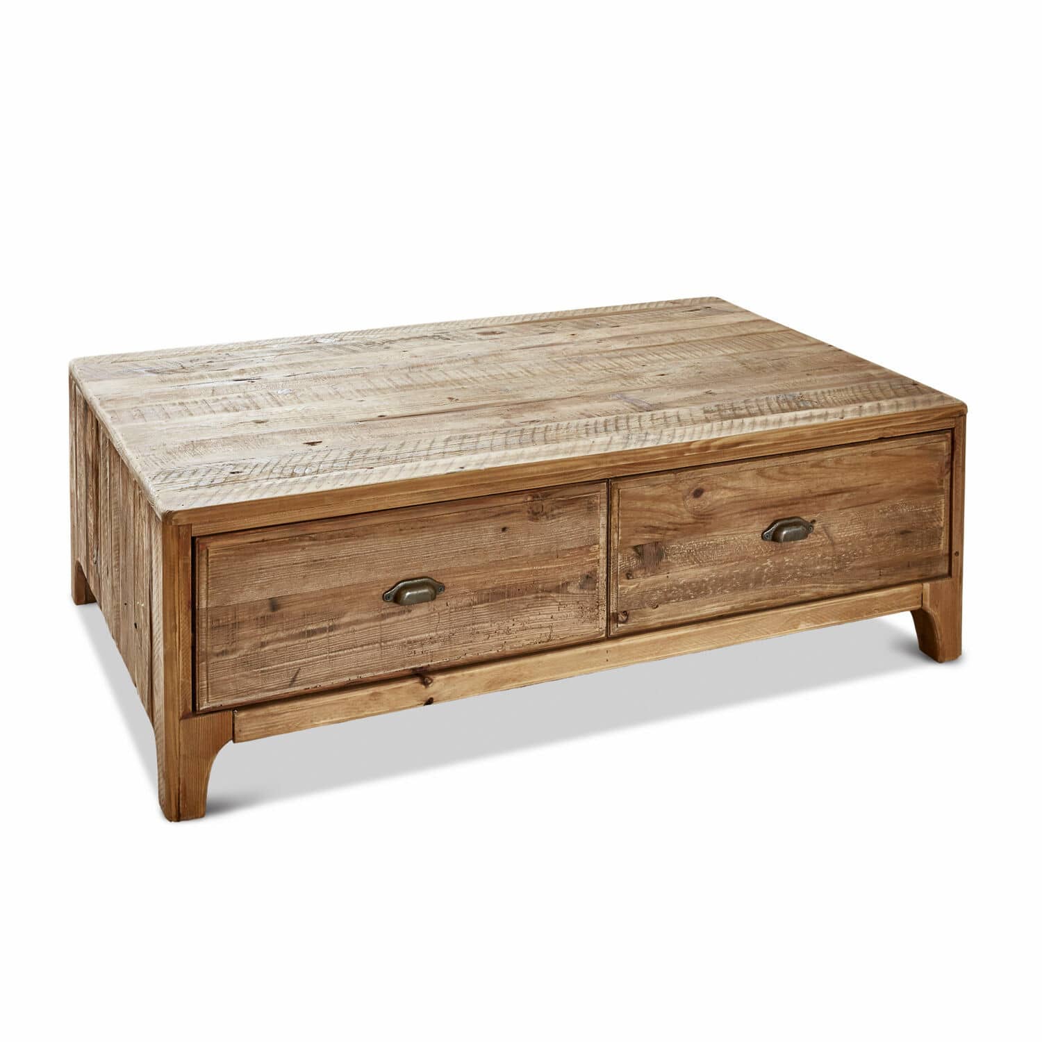 Mesa de centro Wittfield Mesa de centro rústica de madera natural con dos cajones, mueble práctico para salón