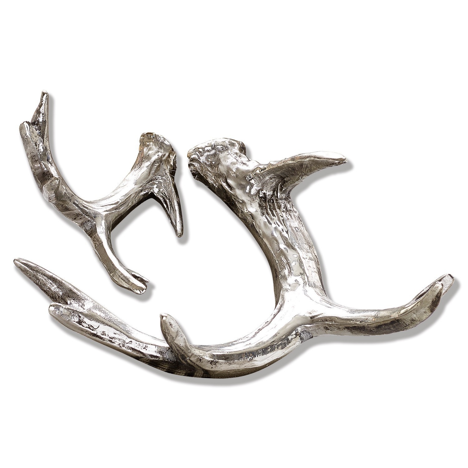 Set de 2 cornamentas decorativas Tiana Adorno de asta metálica plateada, accesorio moderno para interiores, decoración de pared
