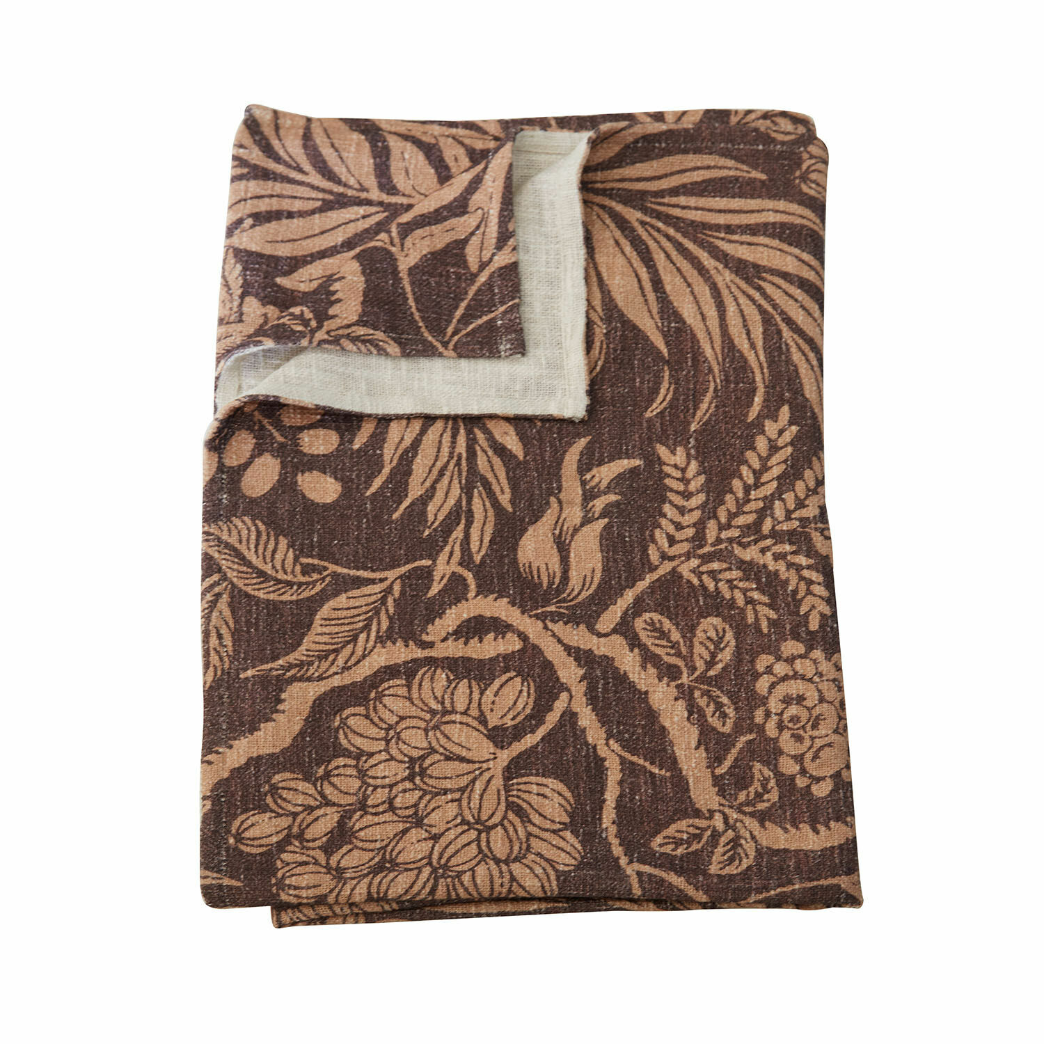 Plaid Carivelle Mantel de lino marrón con diseño vegetal, tela natural decorativa para el hogar