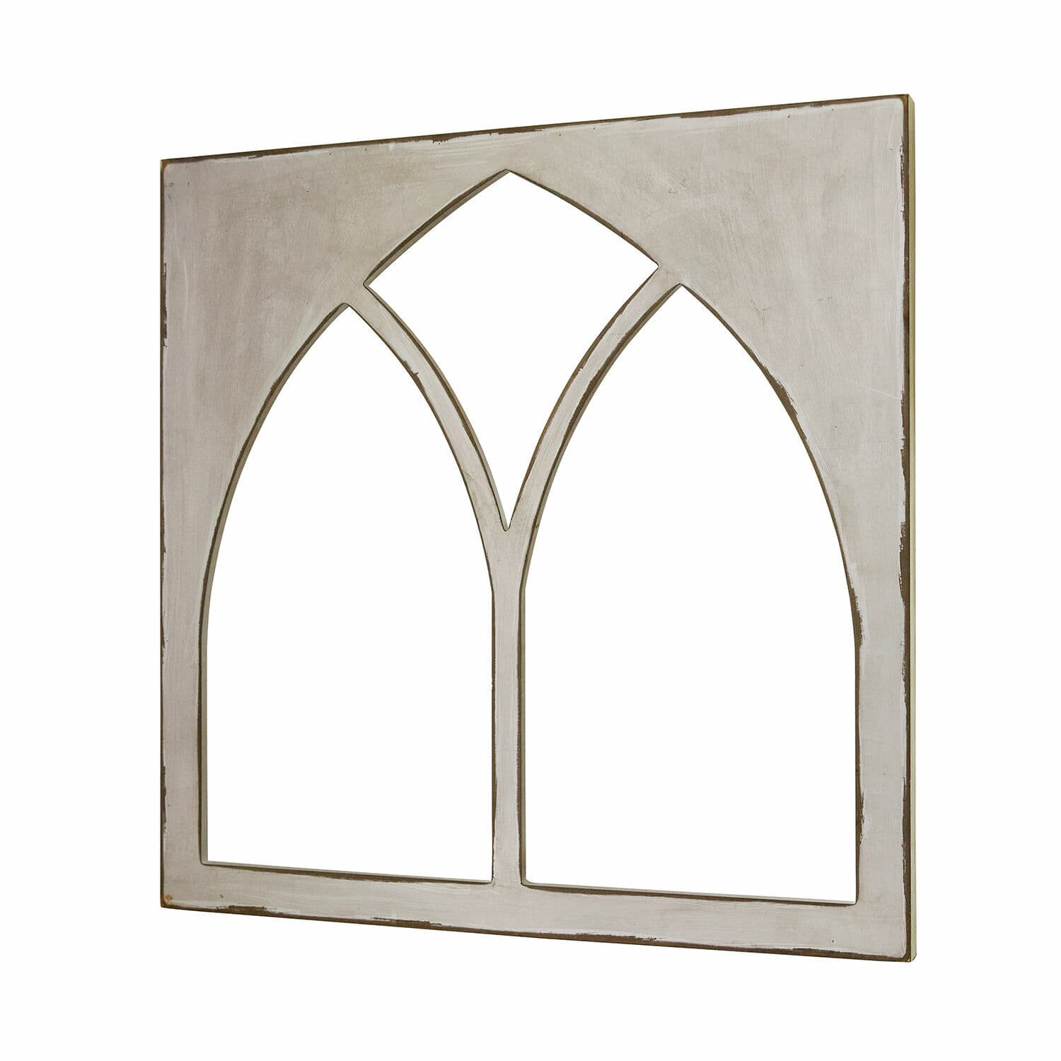 Ventana decorativa Kiraline Marco decorativo de pared de madera gris con dos aberturas arqueadas para estilo vintage interior