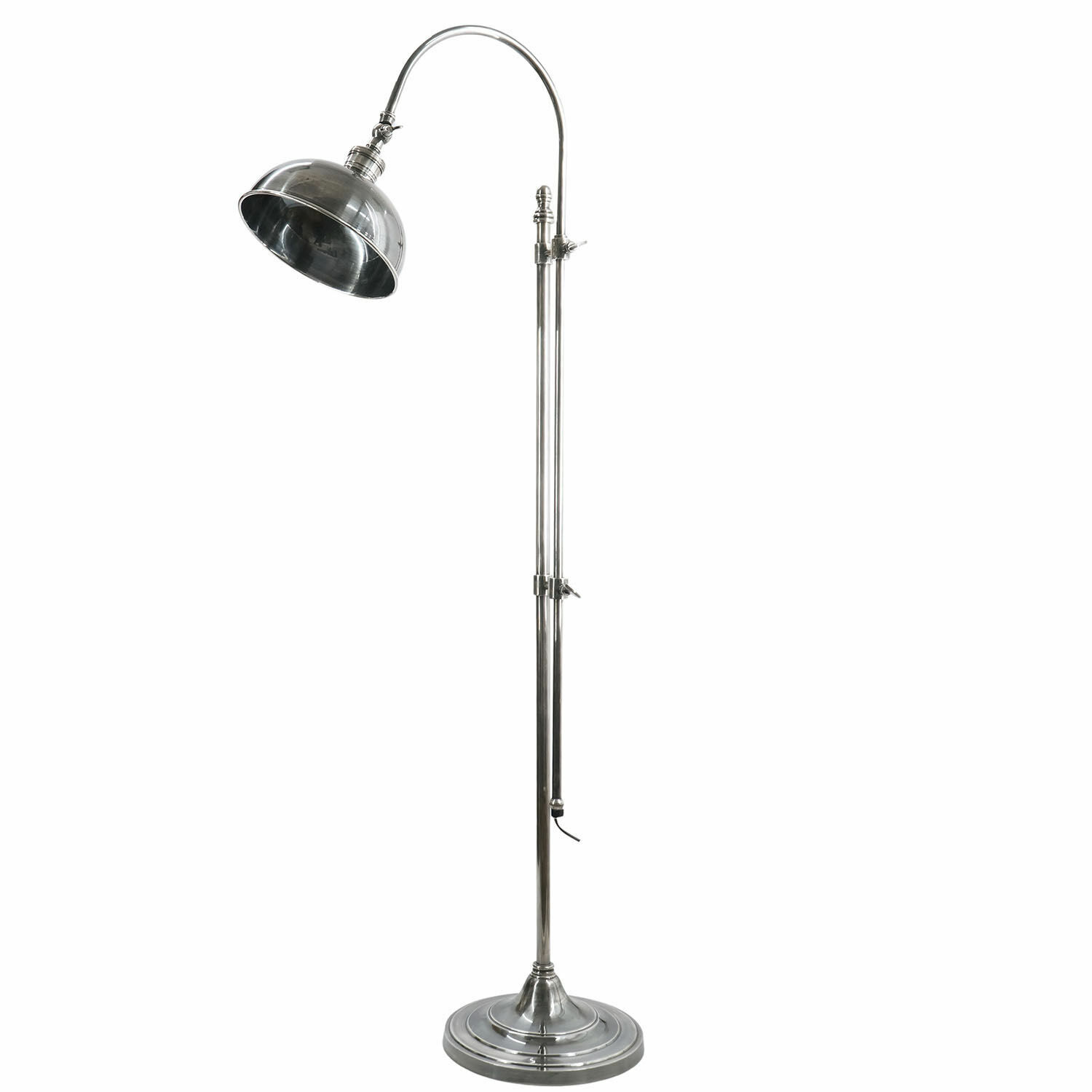Lámpara de pie Conway Lámpara de pie de metal plateado con pantalla ajustable, diseño industrial moderno