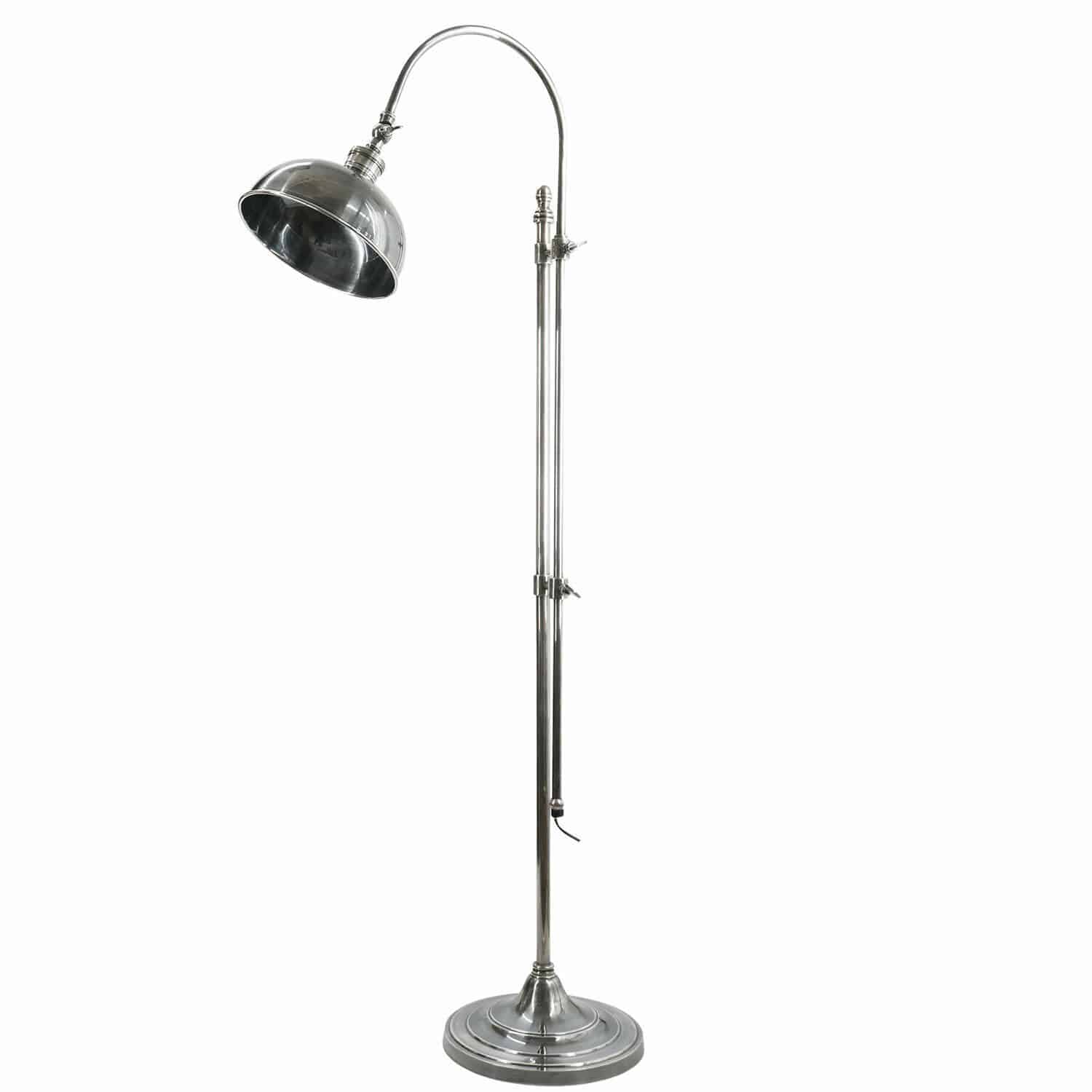 Lámpara de pie Conway Lámpara de pie de metal plateado con pantalla ajustable, diseño industrial moderno