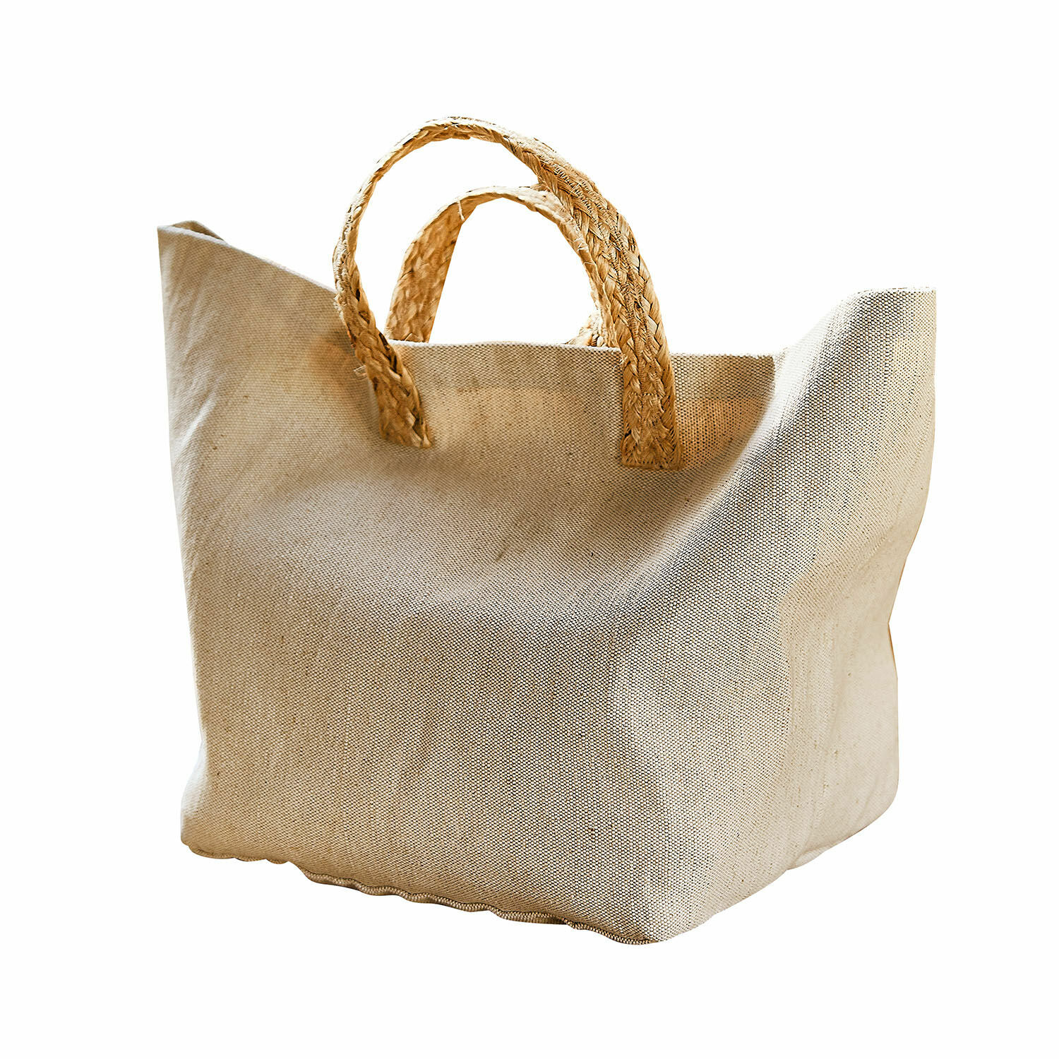 Bolso Bexirov Bolsa de lona natural beige con asas trenzadas, ideal para compras y playa