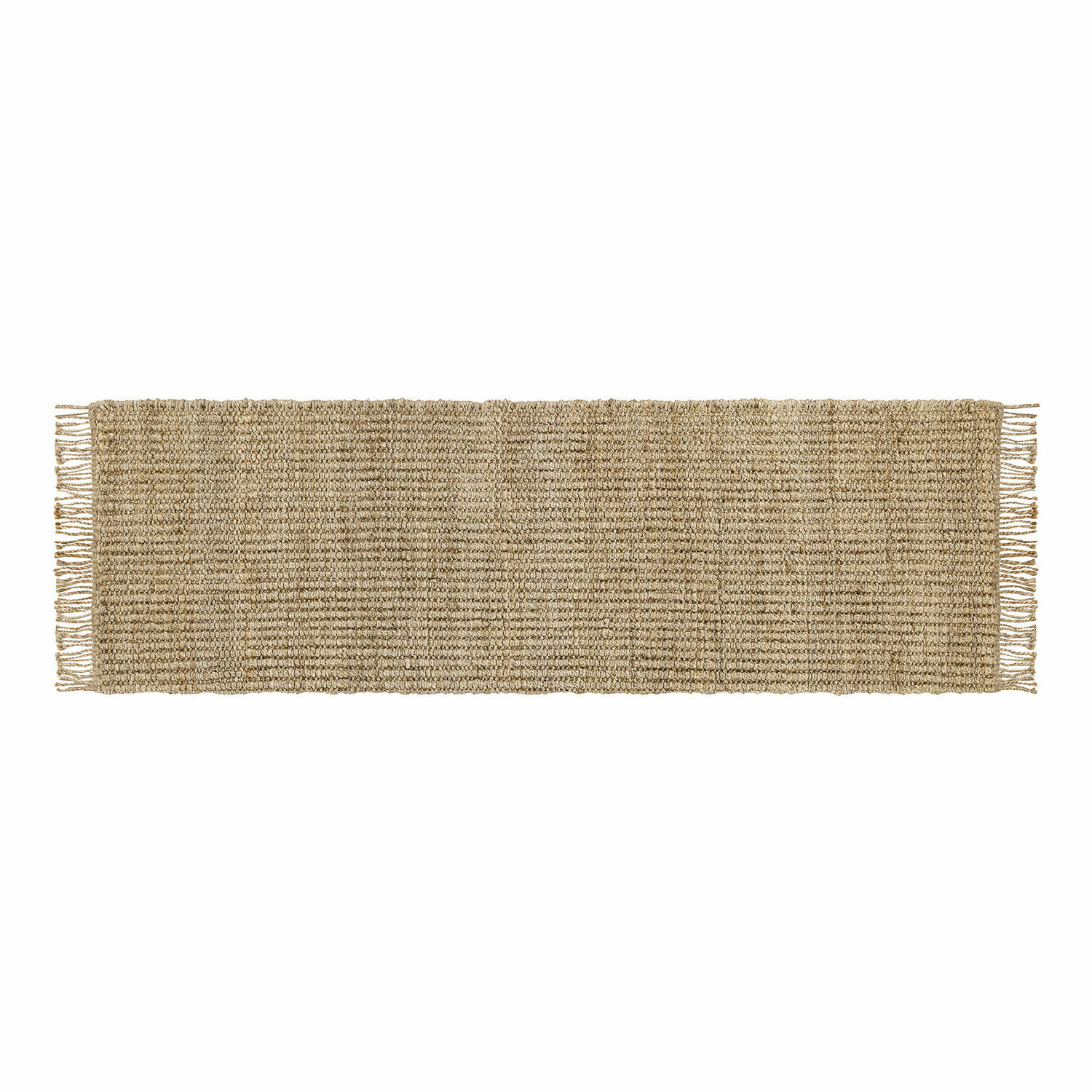 Alfombra Hermitage Alfombra beige de yute con flecos en los lados, material natural, decoración para interiores