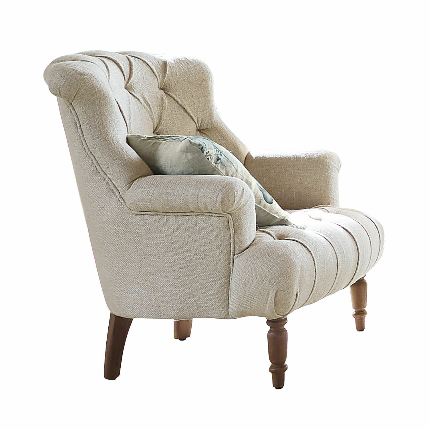 Sillón Parranquet Sofá beige tapizado en tela con patas de madera y cojín decorativo para sala de estar