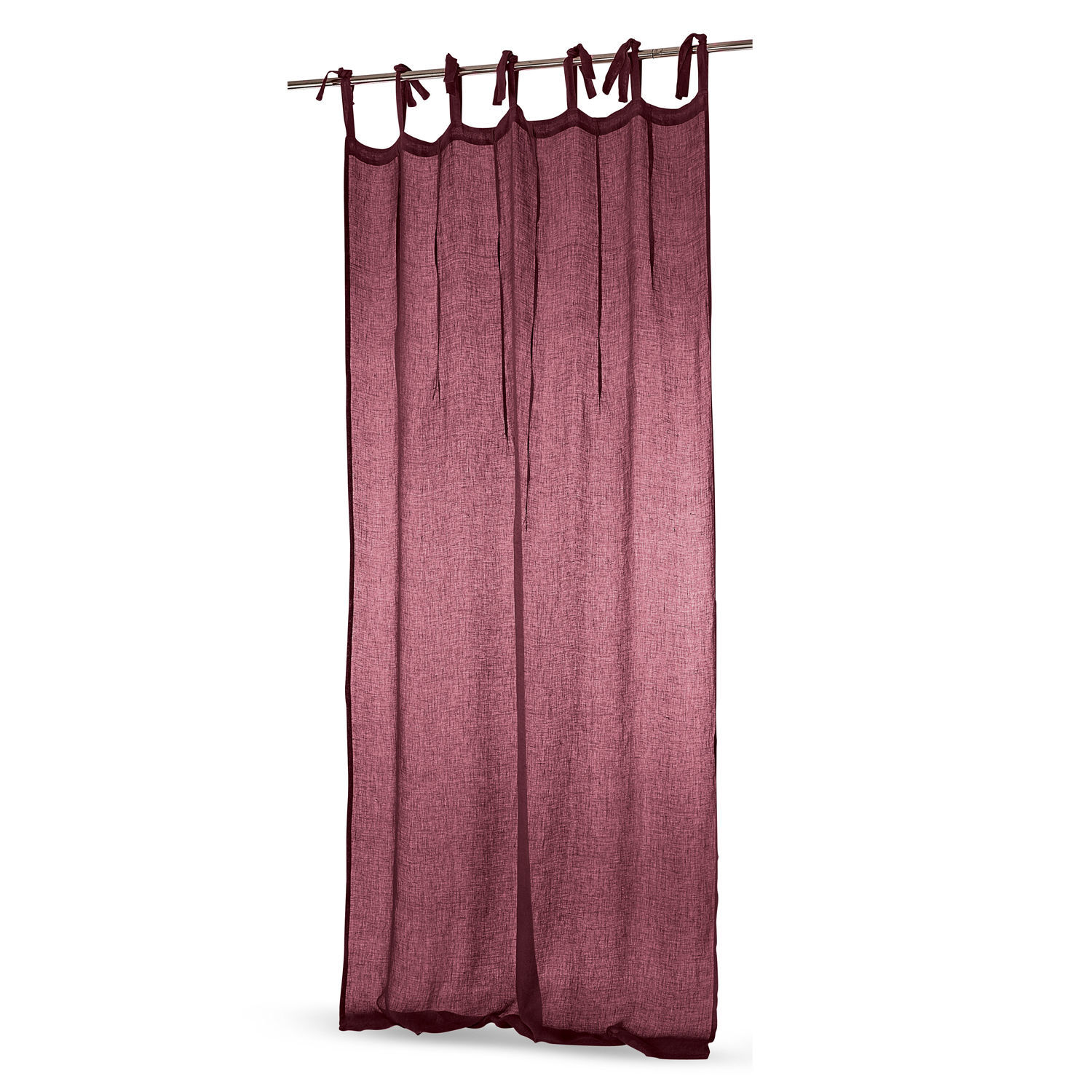 Cortina Adara Cortina de lino burdeos con lazos, tela ligera y decorativa para salón moderno