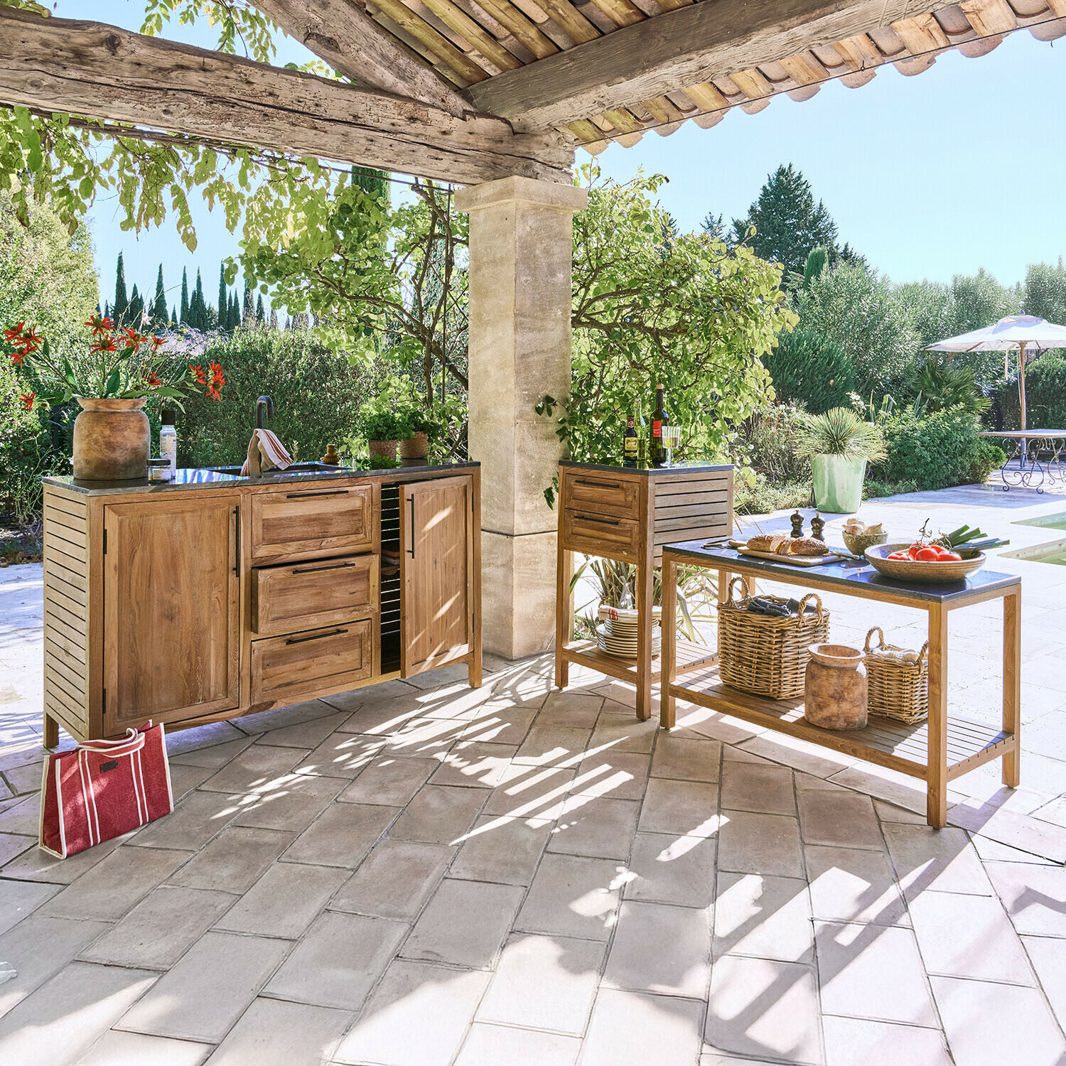 Set de 3 módulos de cocina exterior Corviano