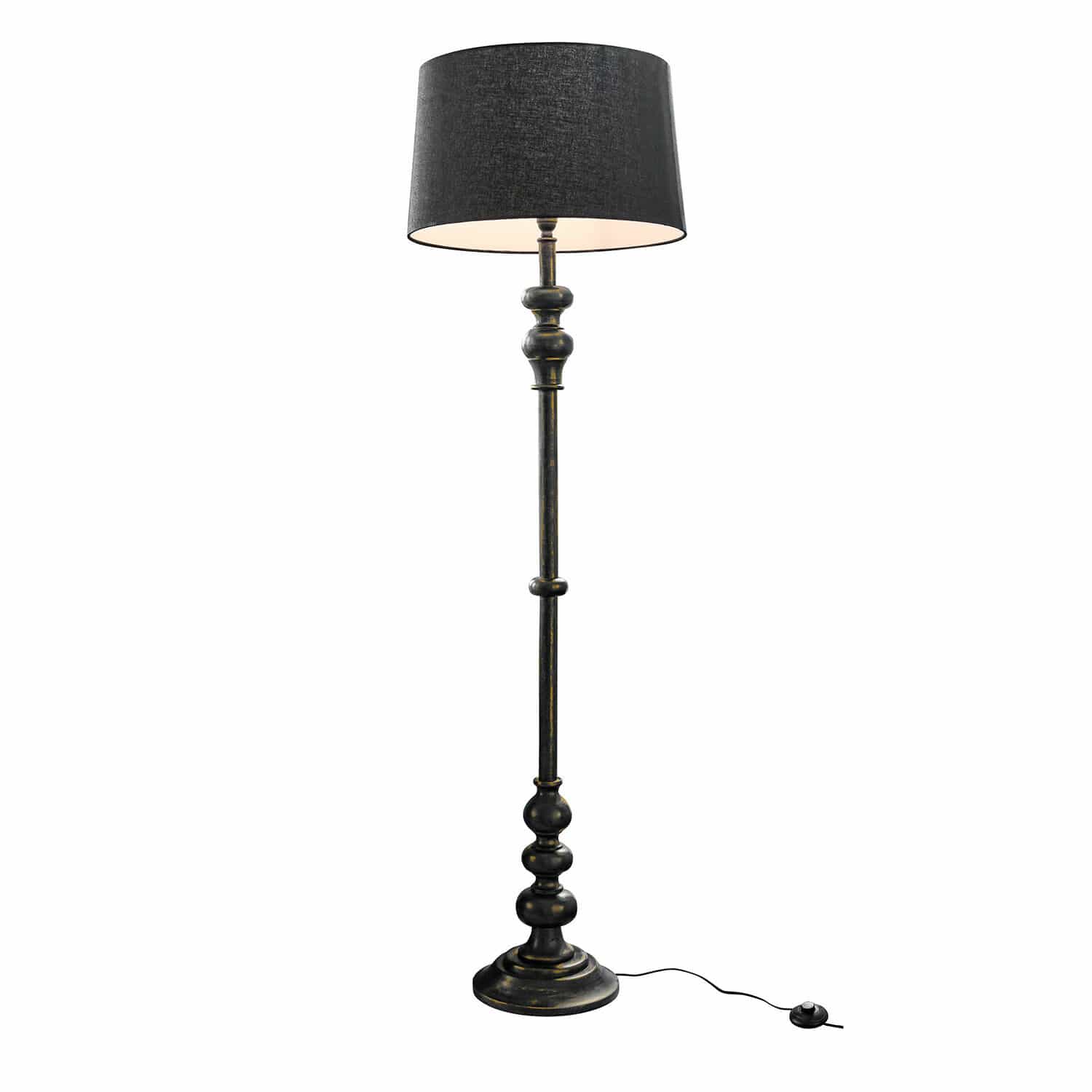 Lámpara de pie Reville Lámpara de pie negra con base metálica y pantalla de tela, estilo vintage para salón