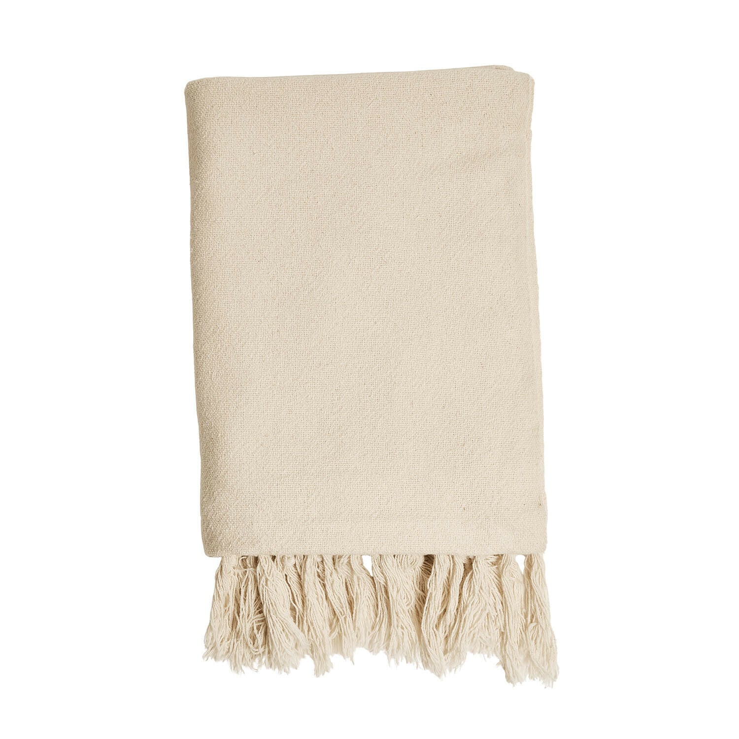 Plaid Skandira Manta de algodón natural color crema con flecos, suave y decorativa, ideal para salón y dormitorio