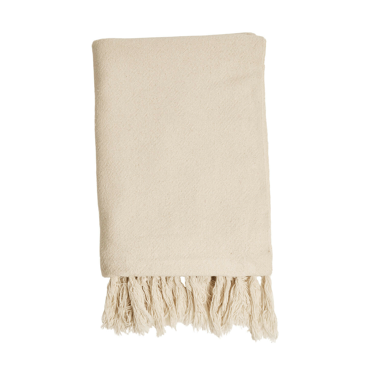 Plaid Skandira Manta de algodón natural color crema con flecos, suave y decorativa, ideal para salón y dormitorio