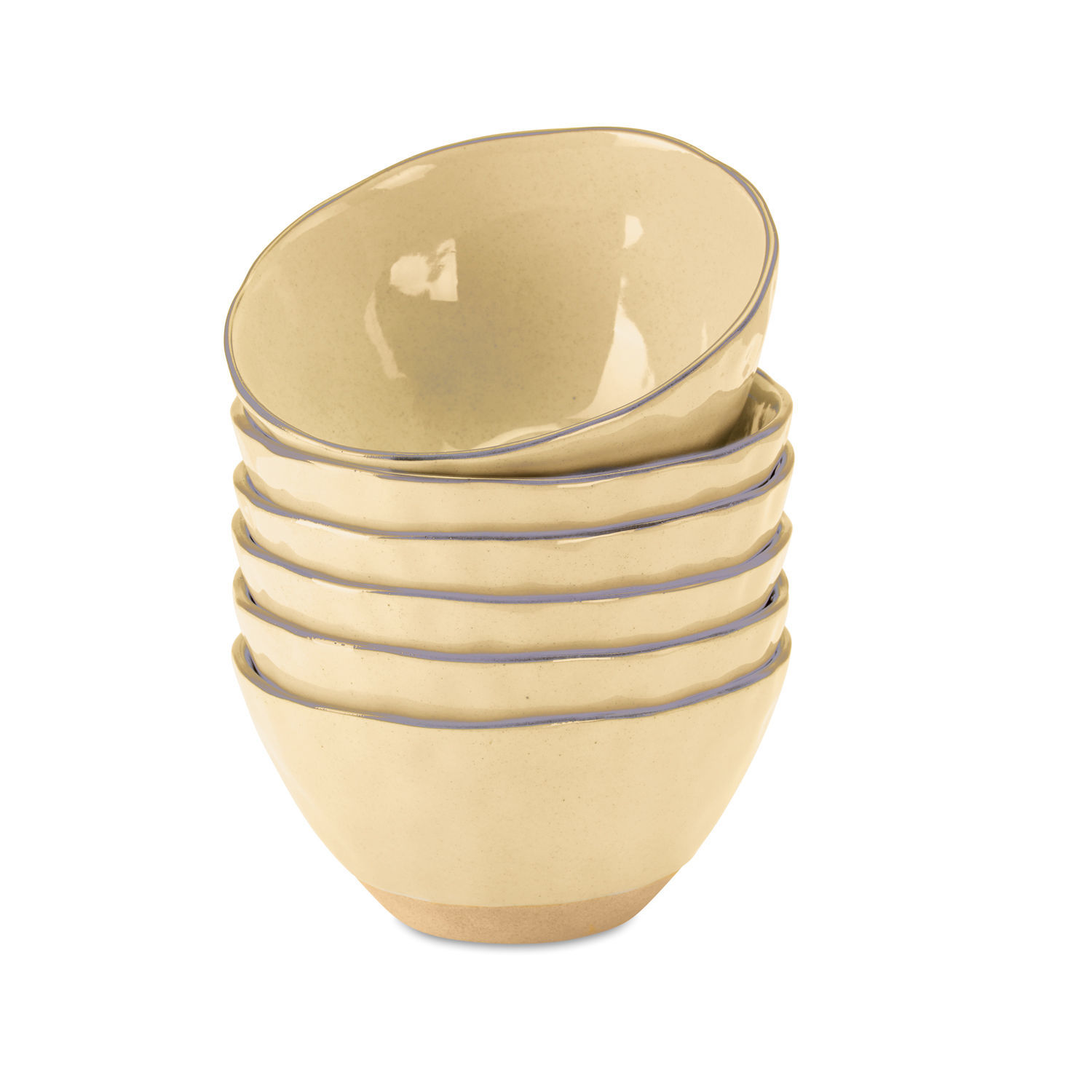 amarillo Set de 6 cuencos de cerámica Biarritz amarillos con borde azul claro, para cocina