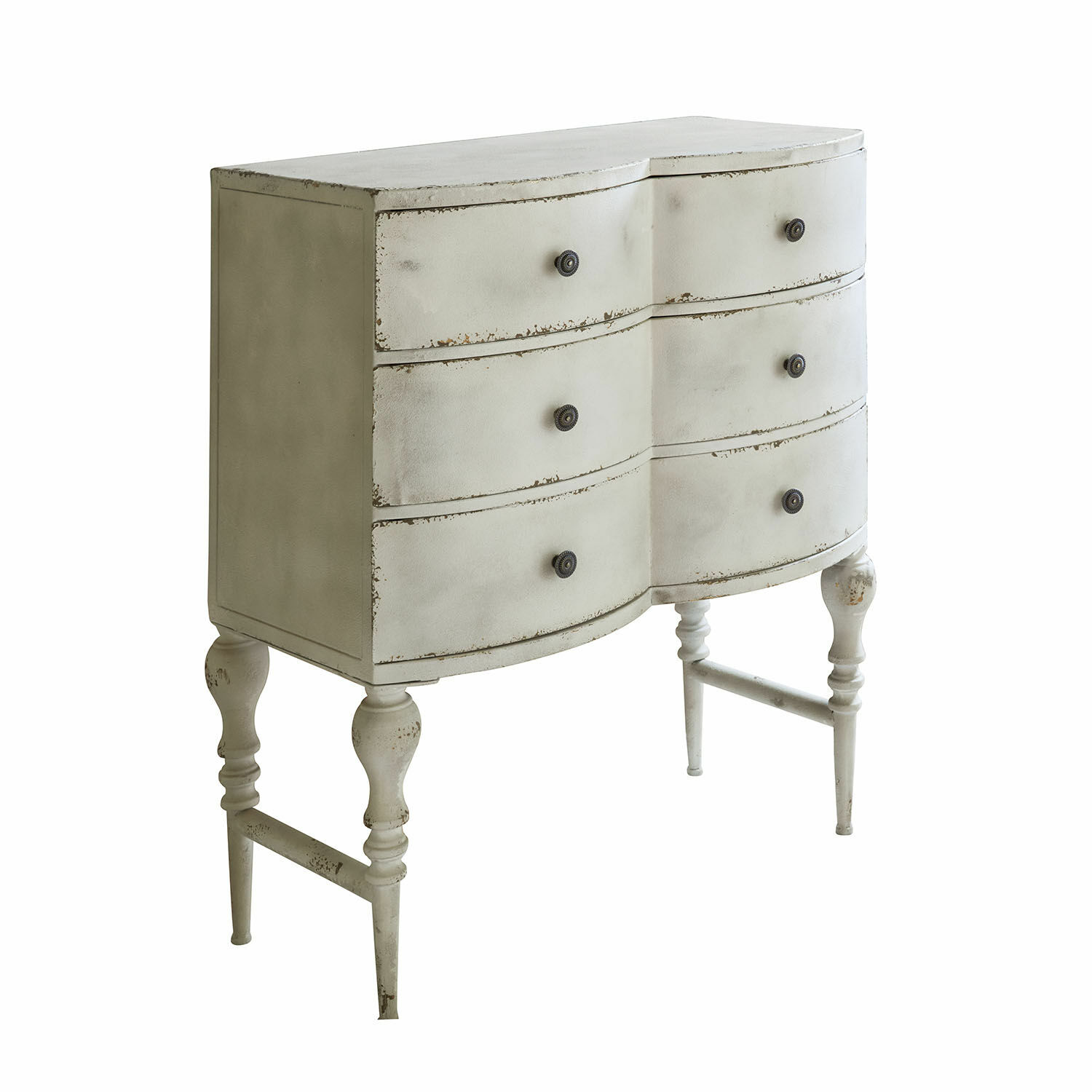 Cómoda Douce Vallée Cómoda blanca de madera con cuatro cajones y acabado envejecido estilo vintage