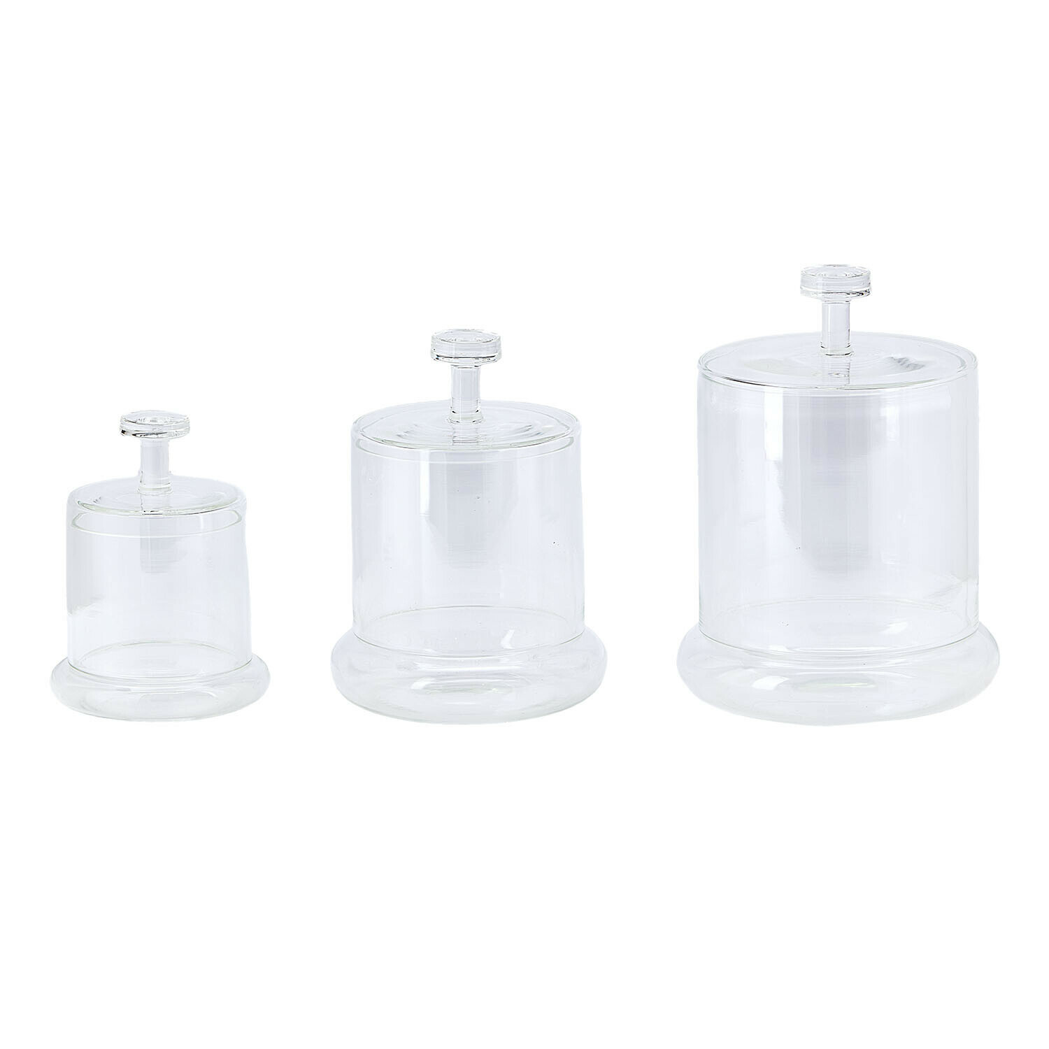 Set de 3 tarros Oirlan Conjunto de tres recipientes de vidrio transparentes con tapas para almacenamiento en cocina