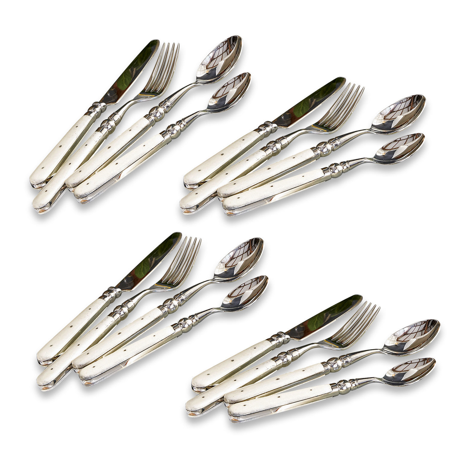 plata/blanco Juego de cubiertos con mangos blancos y hojas plateadas, accesorios de cocina elegantes