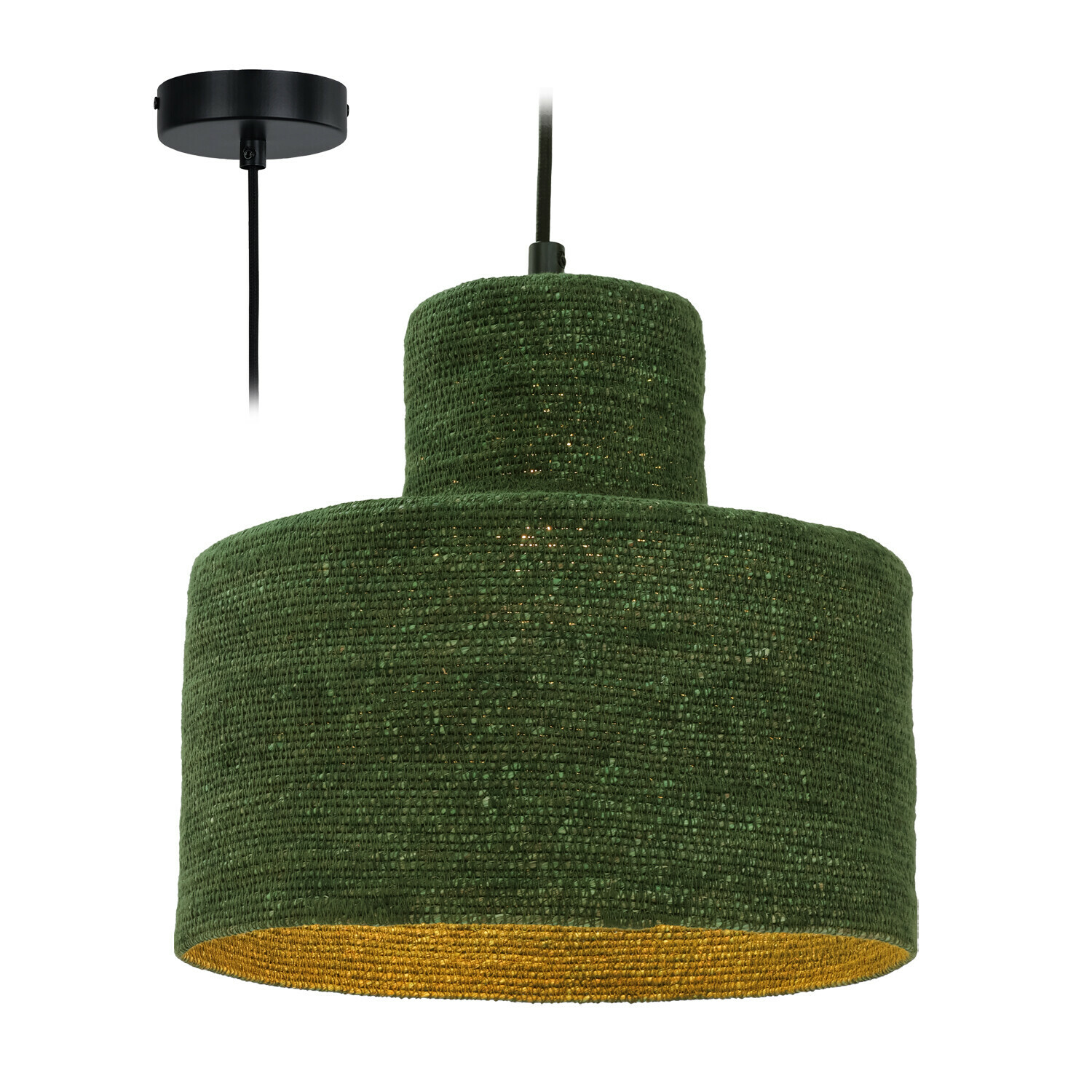 Lámpara colgante Frostrup Lámpara colgante verde de material tejido con interior amarillo, iluminación moderna para salón