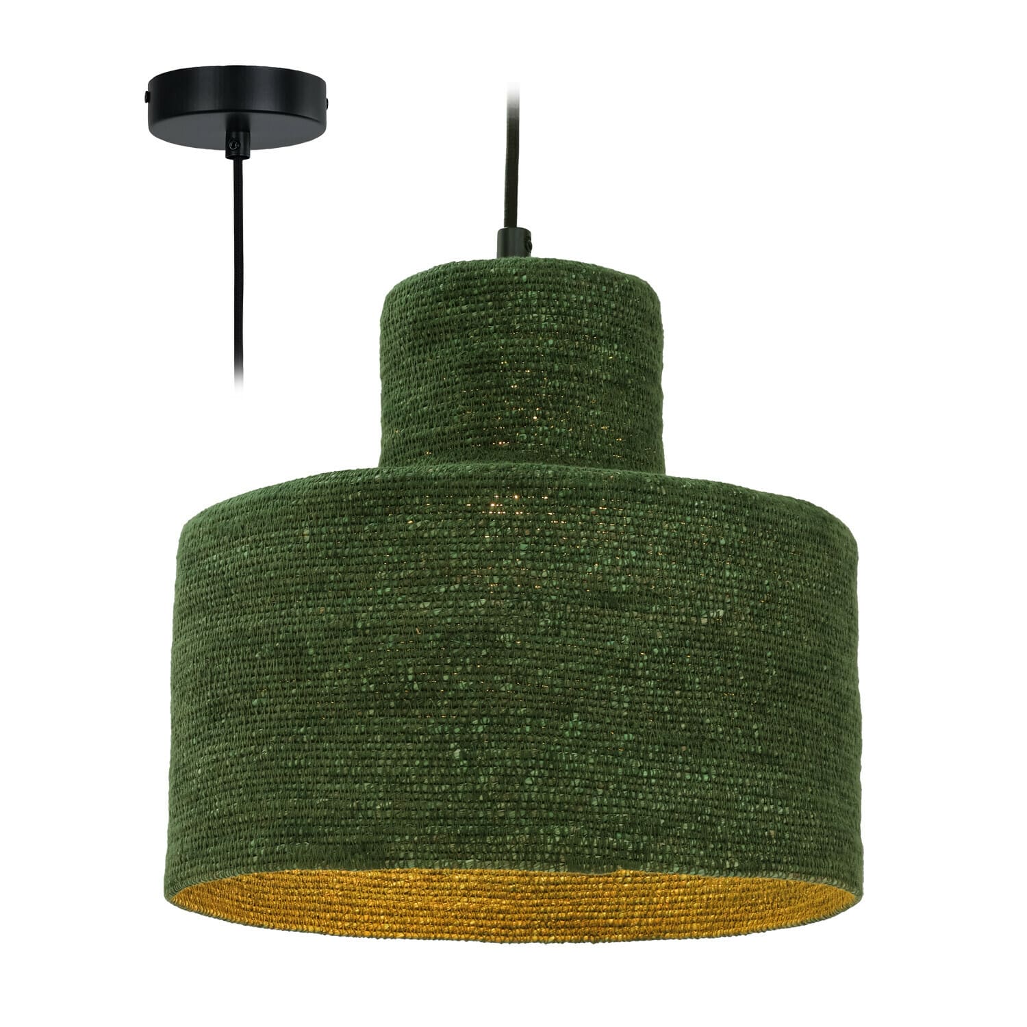 Lámpara colgante Frostrup Lámpara colgante verde de material tejido con interior amarillo, iluminación moderna para salón