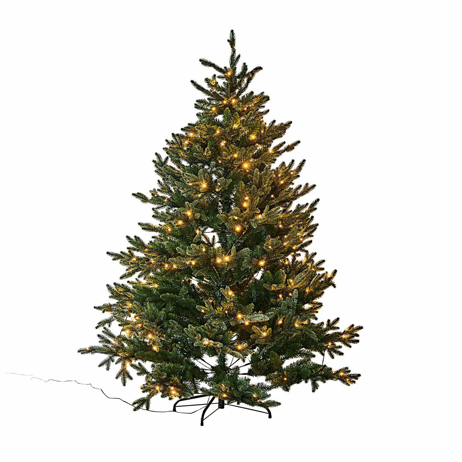 Árbol de Navidad Franck Árbol de Navidad artificial verde con luces LED amarillas cálidas y base metálica para decoración festiva