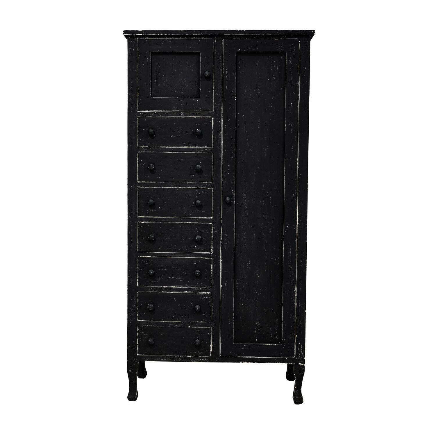 negro envejecido Armario Amourien de madera negra envejecida con cajones y puerta, mueble vintage de almacenamiento
