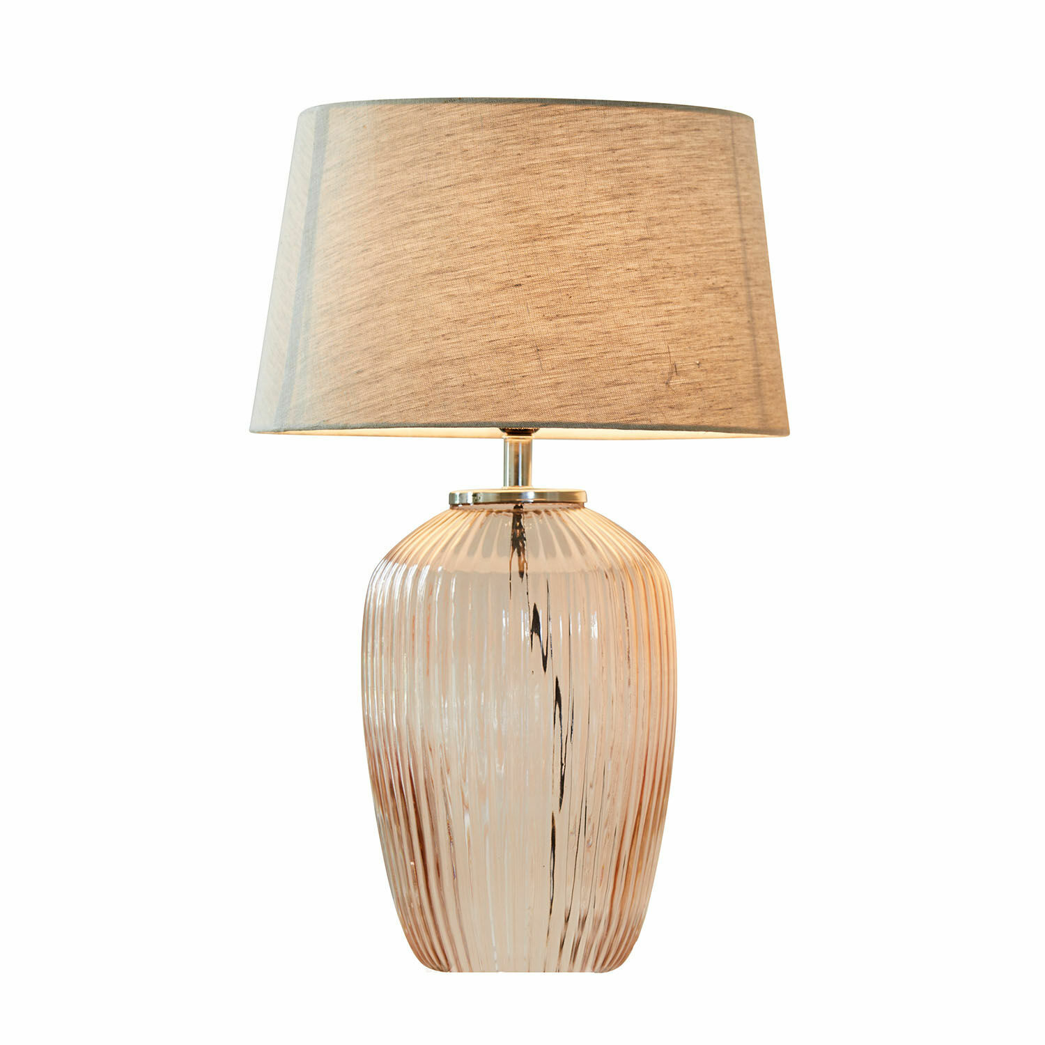 crema/rosa Lámpara de mesa Fenis con pantalla crema y base de vidrio rosa, luz decorativa para salón