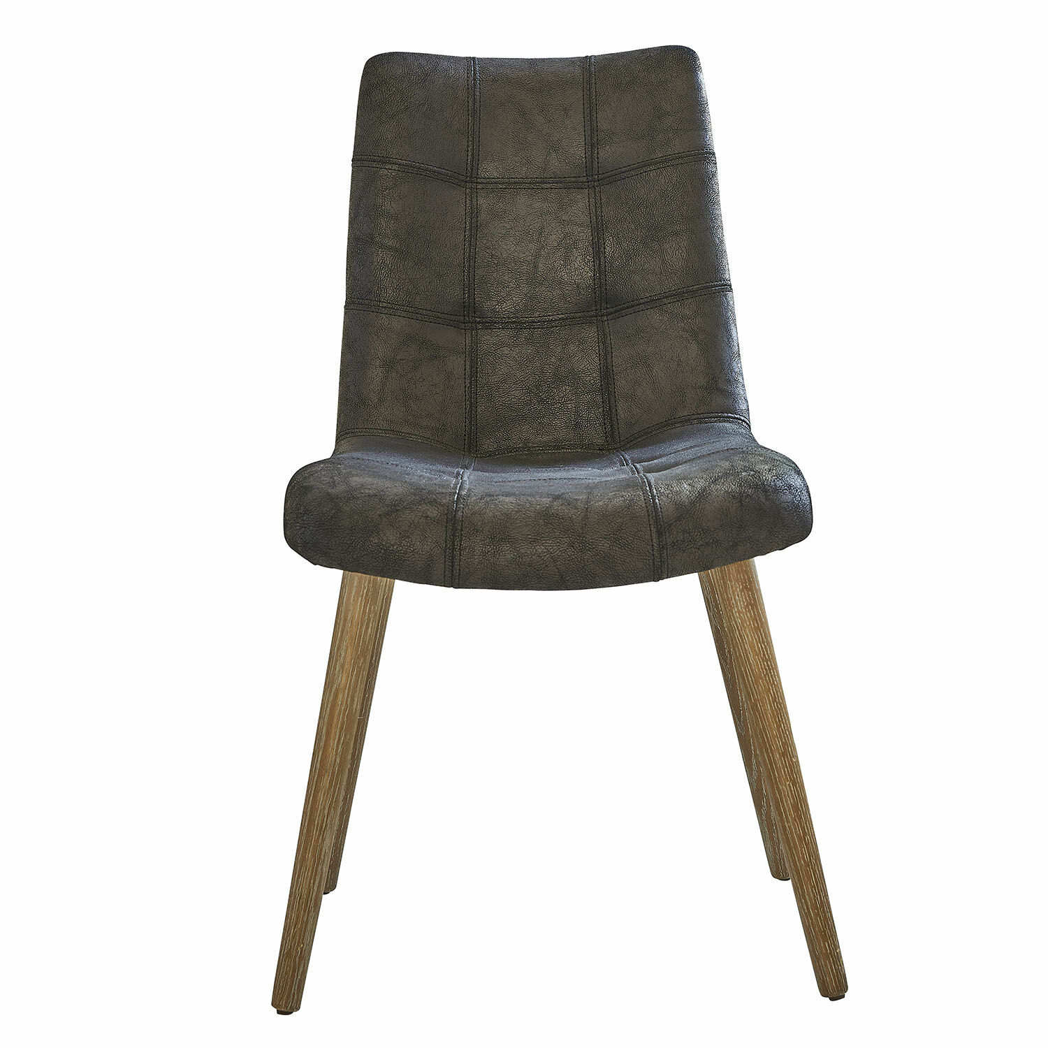 negro Silla Vietri negra de cuero sintético con patas de madera, diseño moderno para comedor y salón