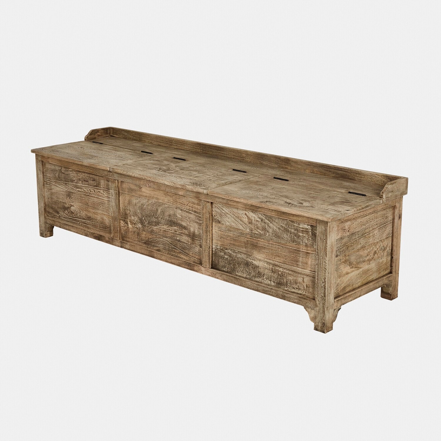 Banco de madera con espacio de almacenamiento en color natural, diseño rústico funcional