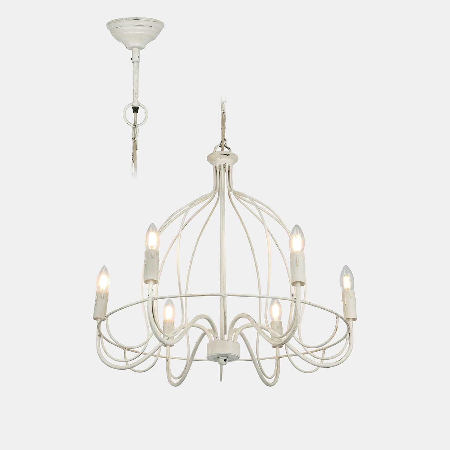 Lámpara de araña Montarise Lámpara de techo metálica blanca estilo vintage con seis bombillas, elemento decorativo de iluminación