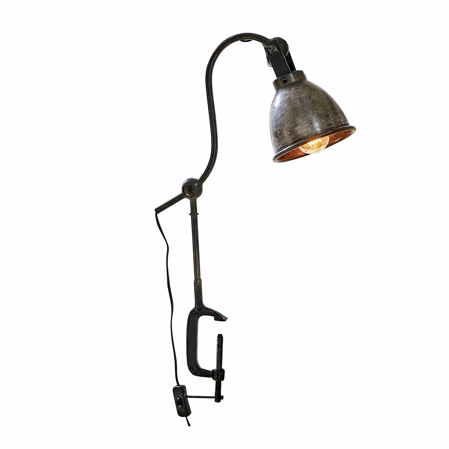 Lámpara con pinza Parkville Lámpara metálica negra con pinza ajustable para escritorio o estantería, luz LED funcional