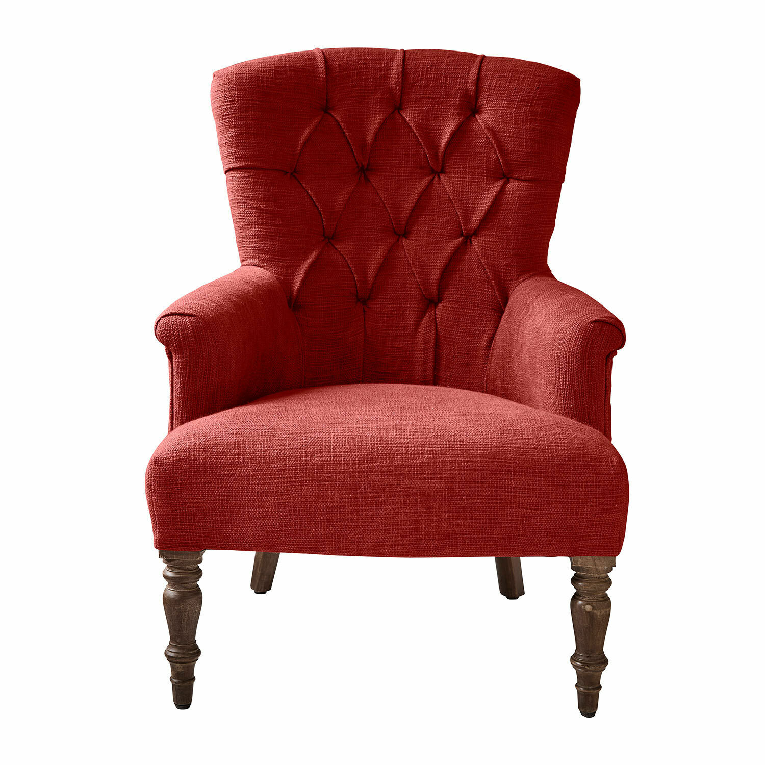 rojo Sillón rojo Hinsdale de tela con respaldo capitoné y patas de madera para salón