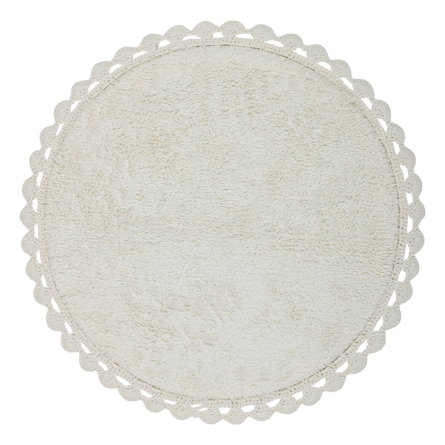 Alfombrilla de baño Domévine Alfombra redonda de algodón color crema con borde de encaje decorativo para baño