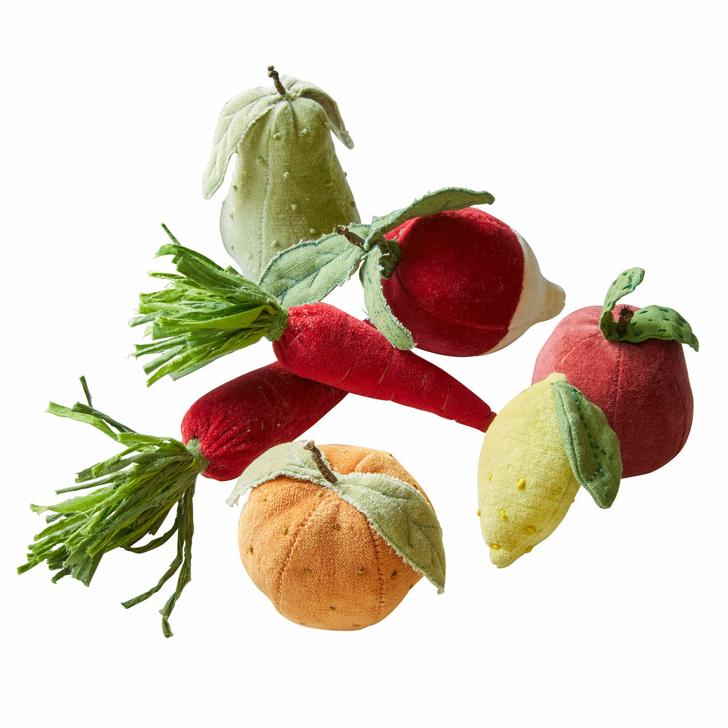 Set de 7 frutas y verduras de tela Mivola Conjunto de frutas y verduras de peluche en varios colores para decoración y juego