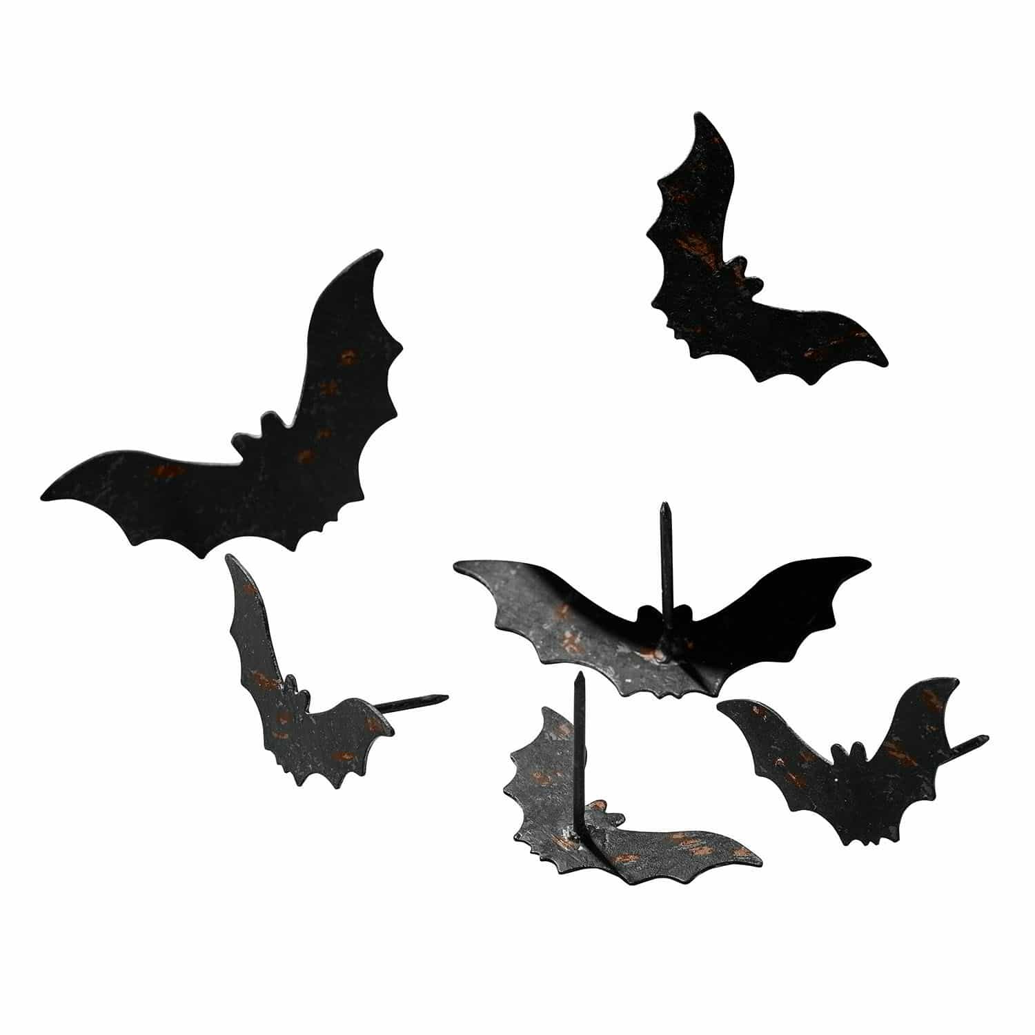 Set de 6 pines decorativos Blenoir Murales de murciélagos de metal negro con efecto óxido para decoración de Halloween o pared