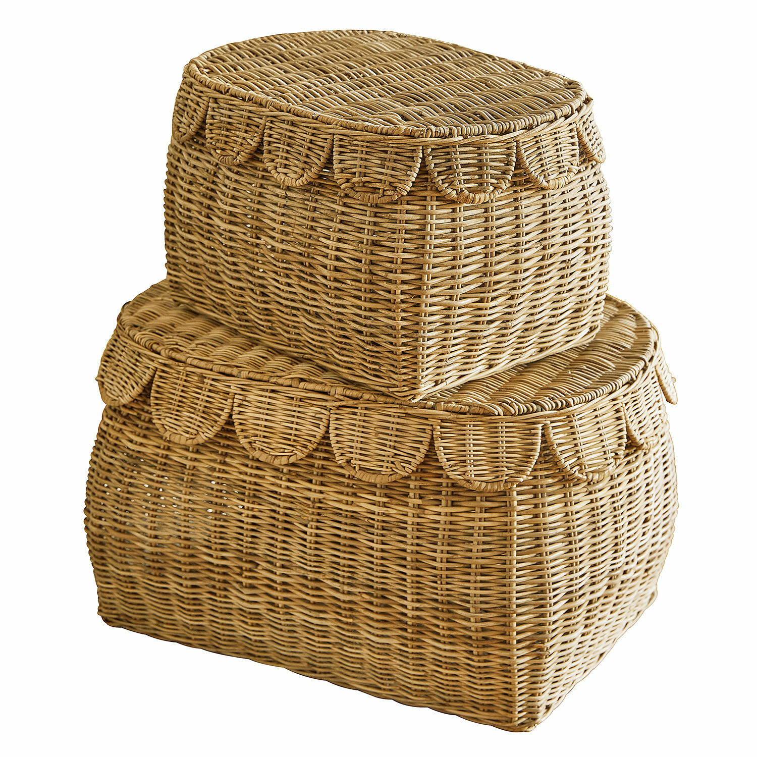 Set de 2 cestas Glyndon Conjunto de dos cestas de mimbre en color natural para almacenamiento y decoración interior