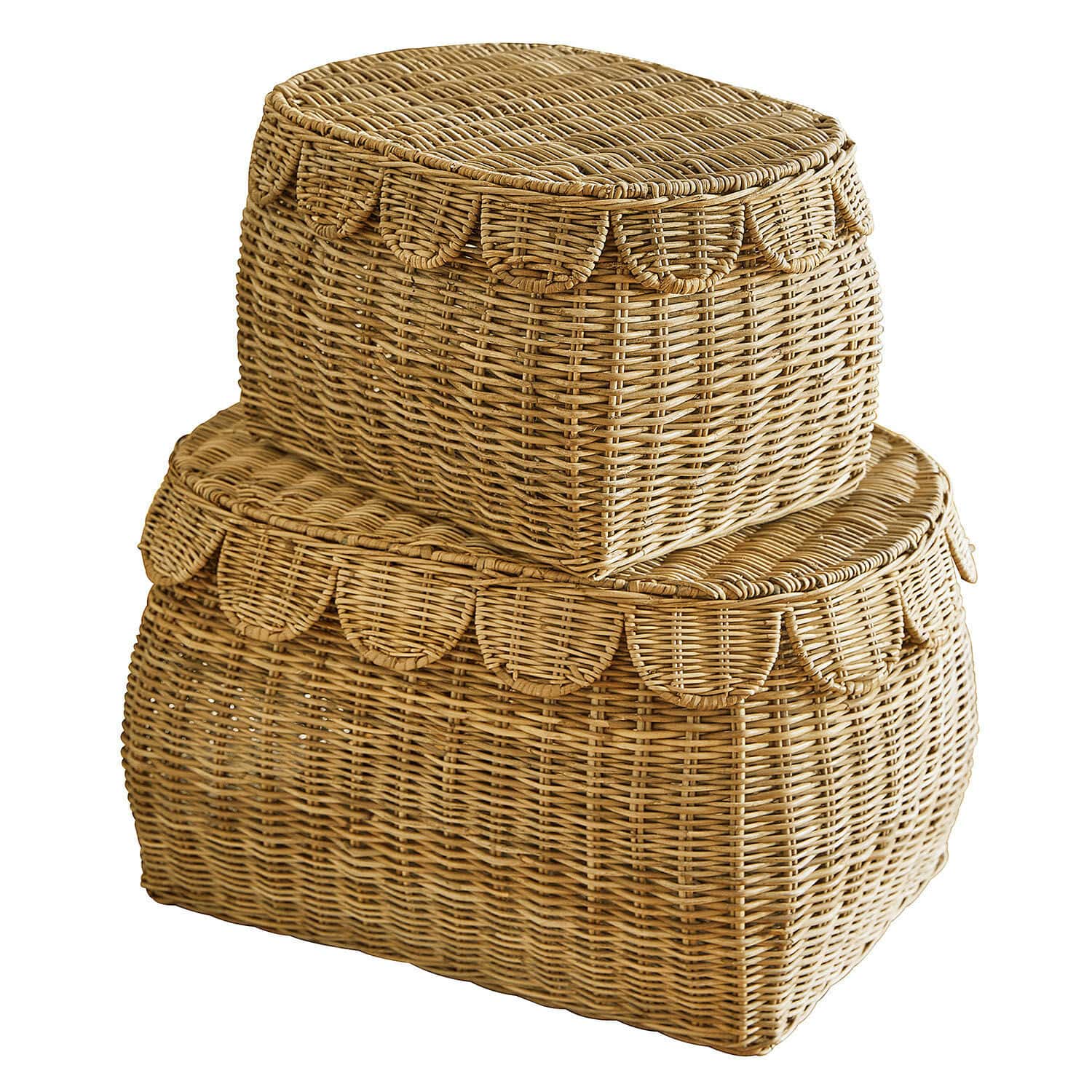 Set de 2 cestas Glyndon Conjunto de dos cestas de mimbre en color natural para almacenamiento y decoración interior