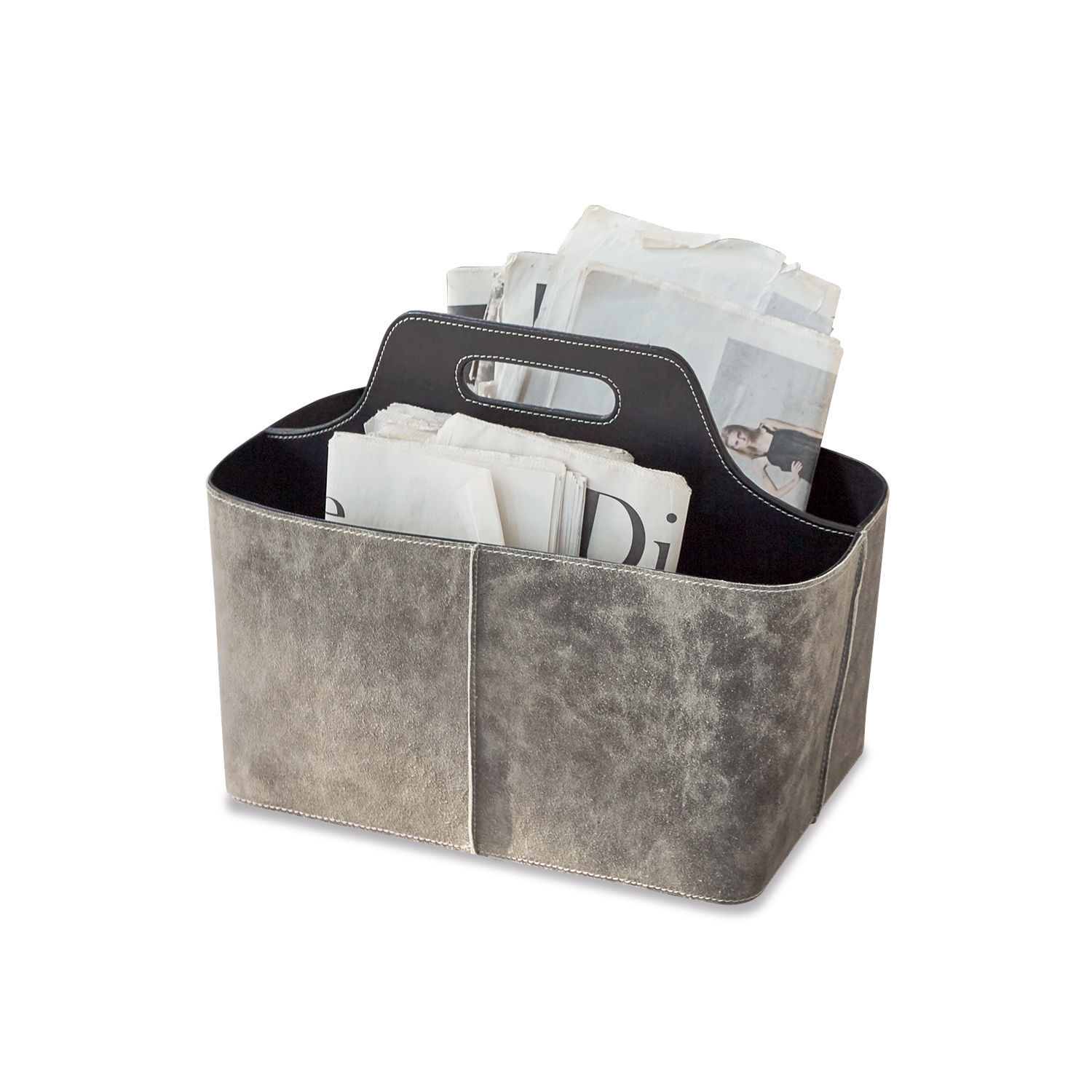 Cesta para revistas Vecmont Bolsa gris para periódicos de cuero sintético con asa, organizador práctico para almacenamiento en casa