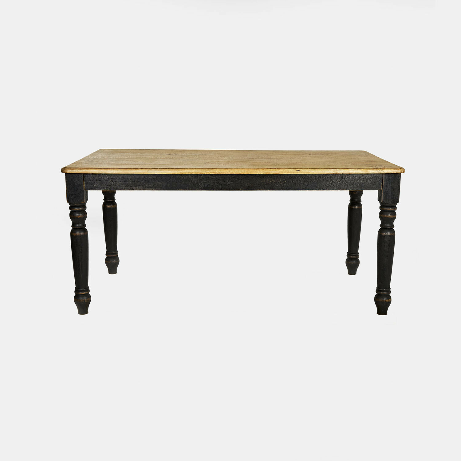 marrón/negro antiguo Mesa Lisan de madera en marrón y negro antiguo con patas torneadas, mueble clásico para comedor