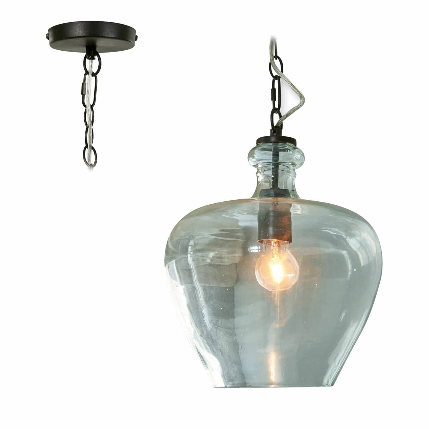 Lámpara colgante Morazan Lámpara colgante de vidrio con cadena metálica negra y bombilla cálida para iluminación interior
